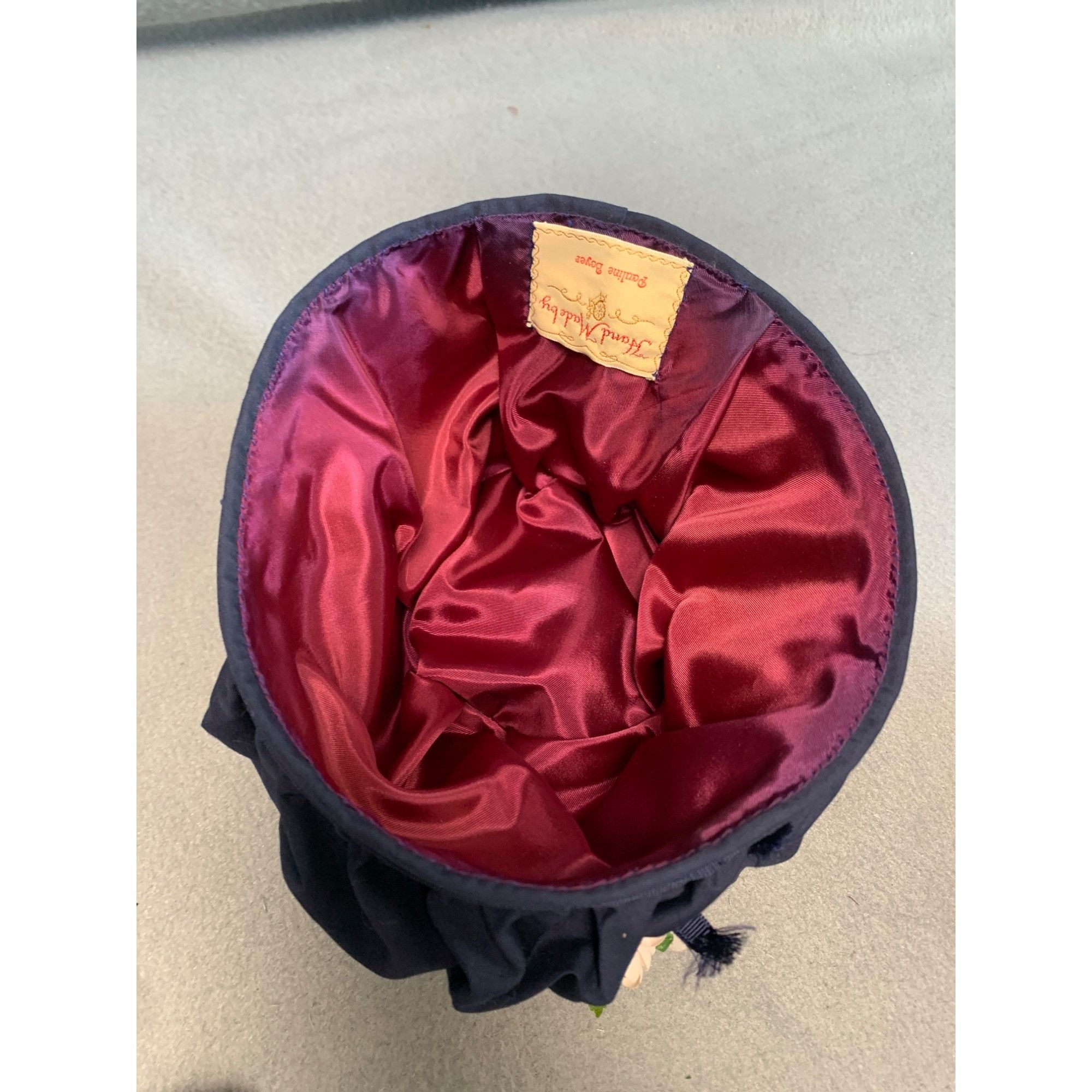 Vintage Handmade Navy Blue Ruffled Vintage Hat with Floral Accent by Size ONE SIZE - 7 Thumbnail