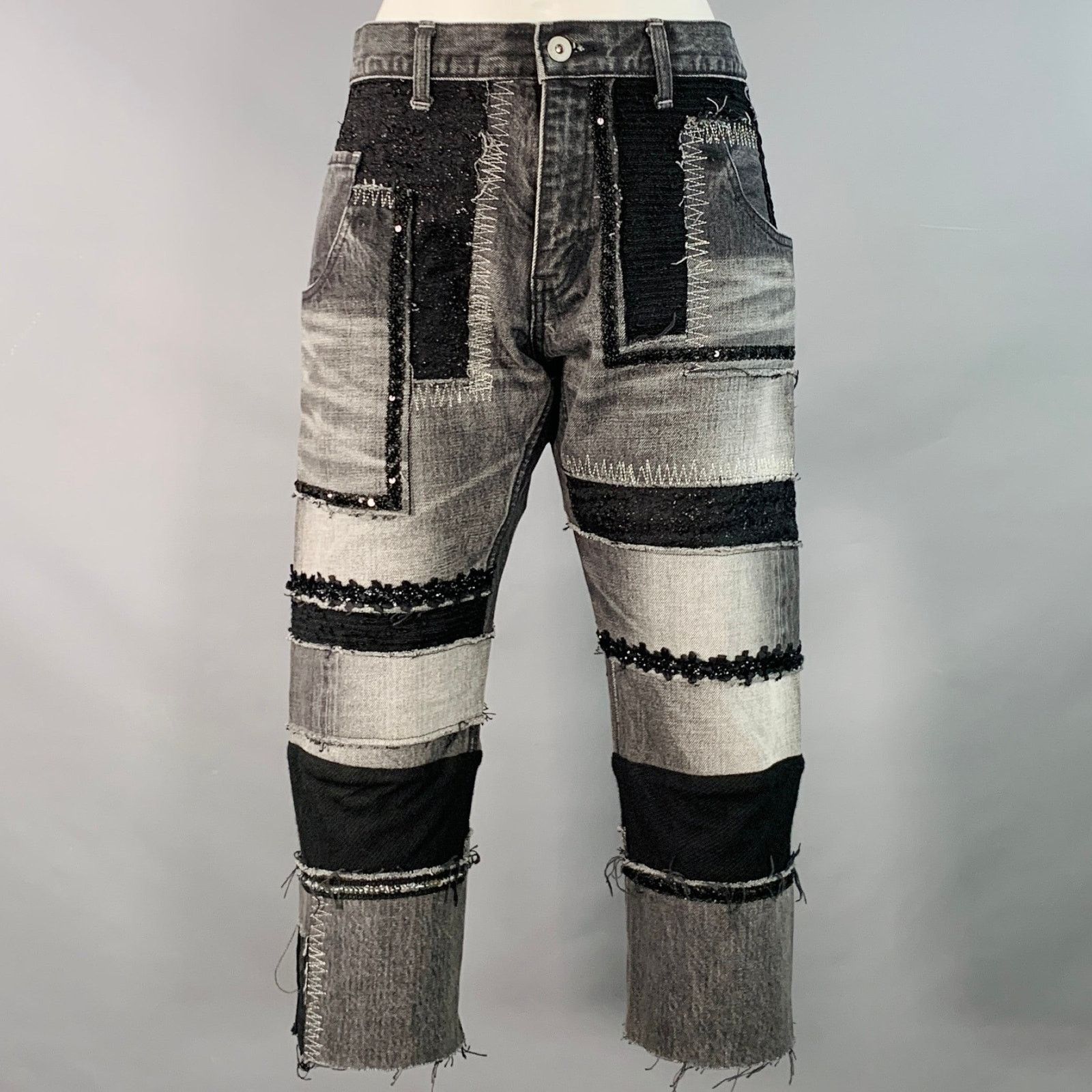 Junya Watanabe M Black Grey Selvedge Denim Patchwork Distressed Jeans Size 32" / US 10 / IT 46 - 1 Thumbnail