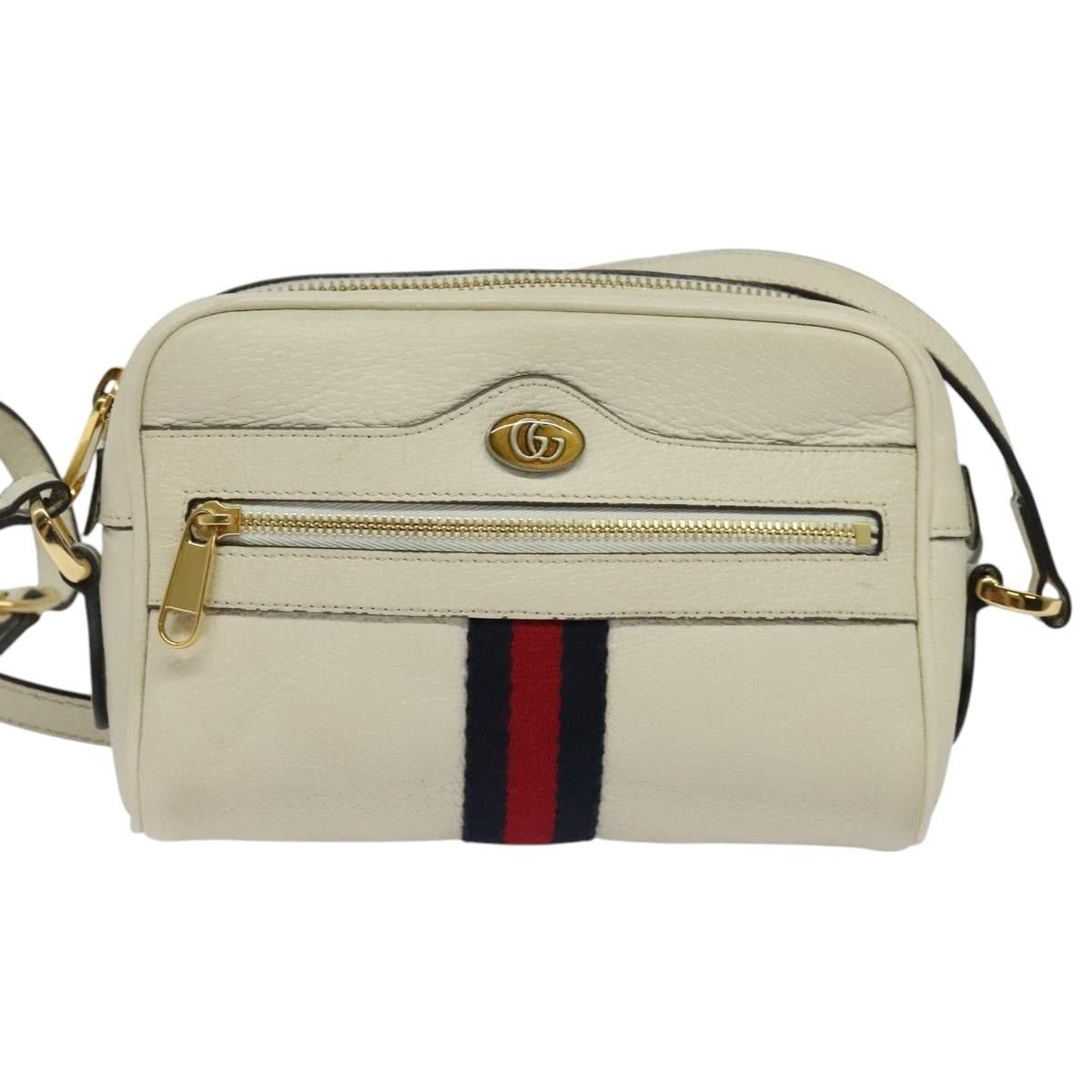 Gucci GUCCI Sherry Line Shoulder Bag Leather White Red Navy Size ONE SIZE - 2 Thumbnail
