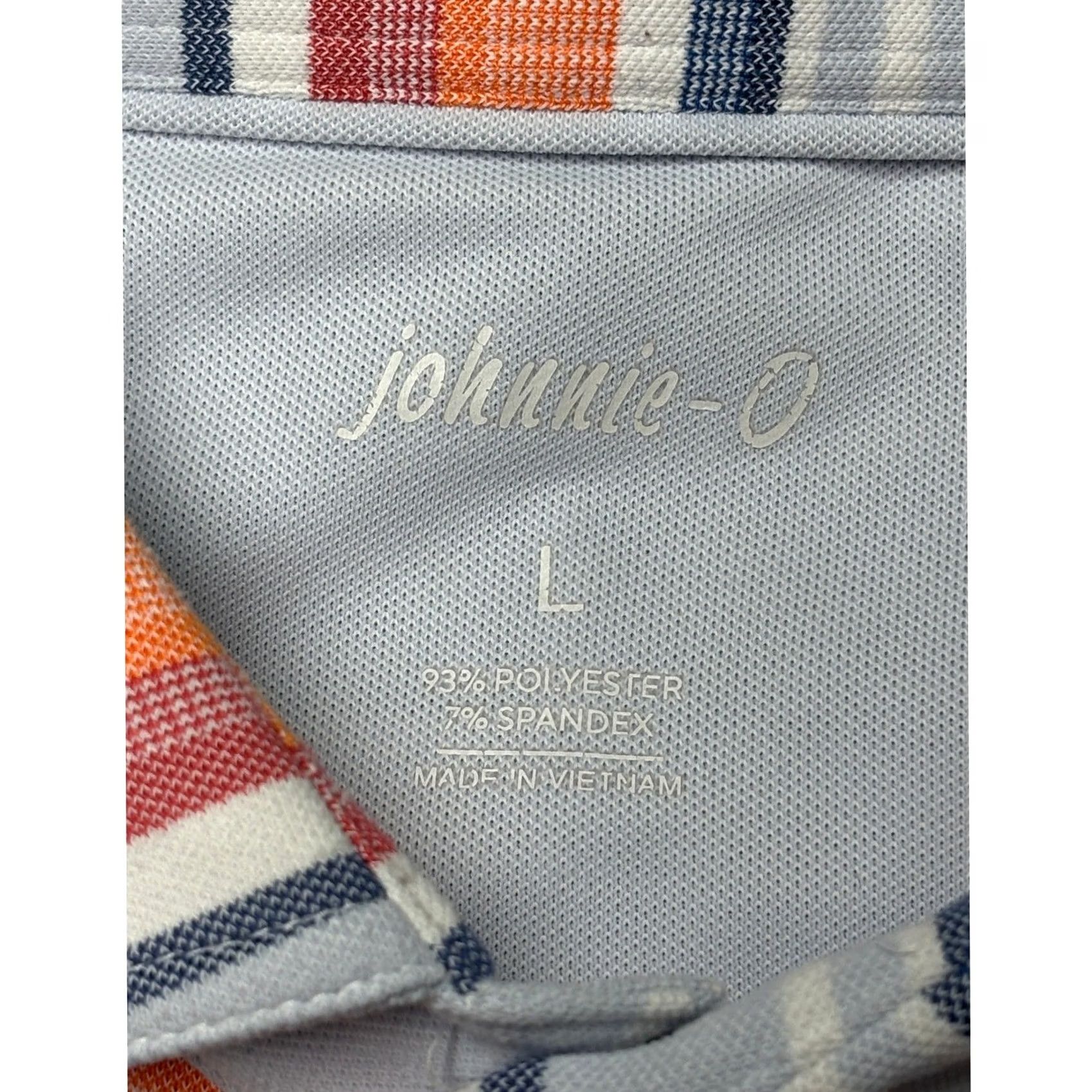 johnnie-O Johnnie-O Mens Large Striped Performance Polo Shirt Blue Orange Short Sleeve L Size US L / EU 52-54 / 3 - 4 Thumbnail