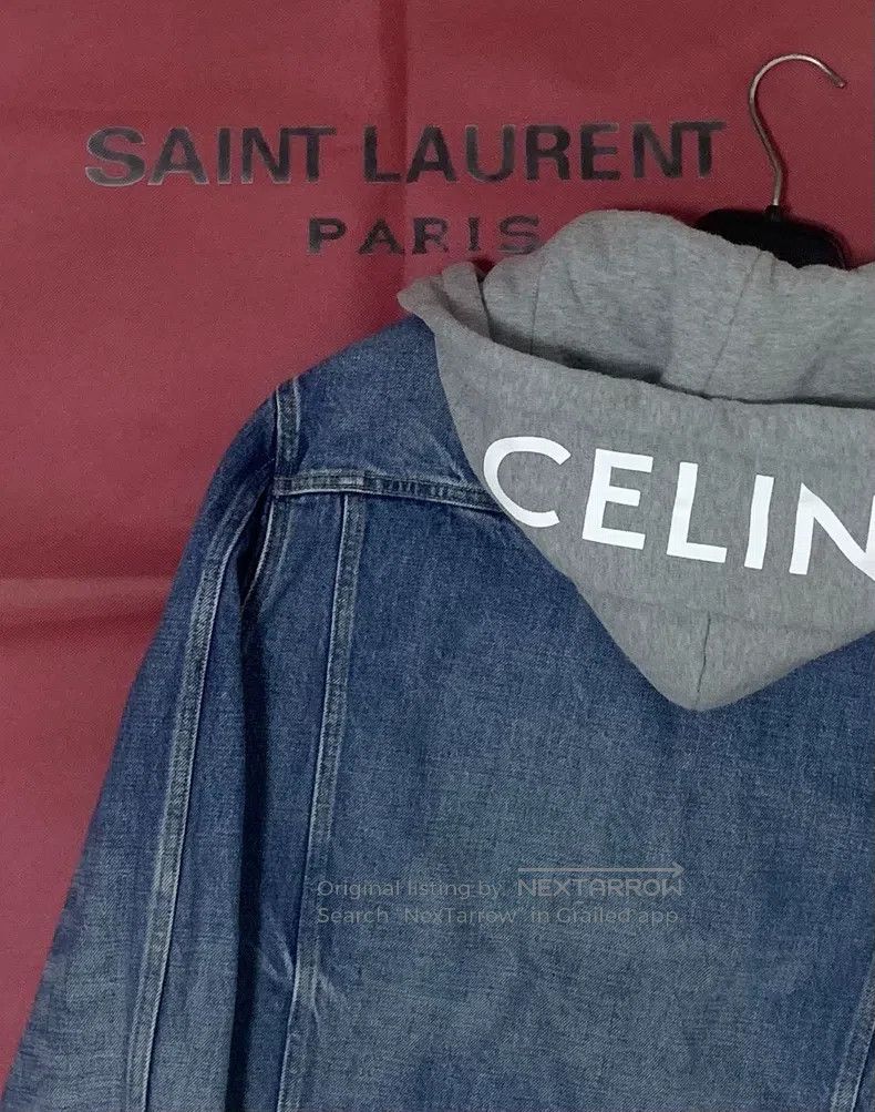 Celine CELINE Blue Washed Distressed Hooded Printed Denim Jacket Size US M / EU 48-50 / 2 - 6 Thumbnail