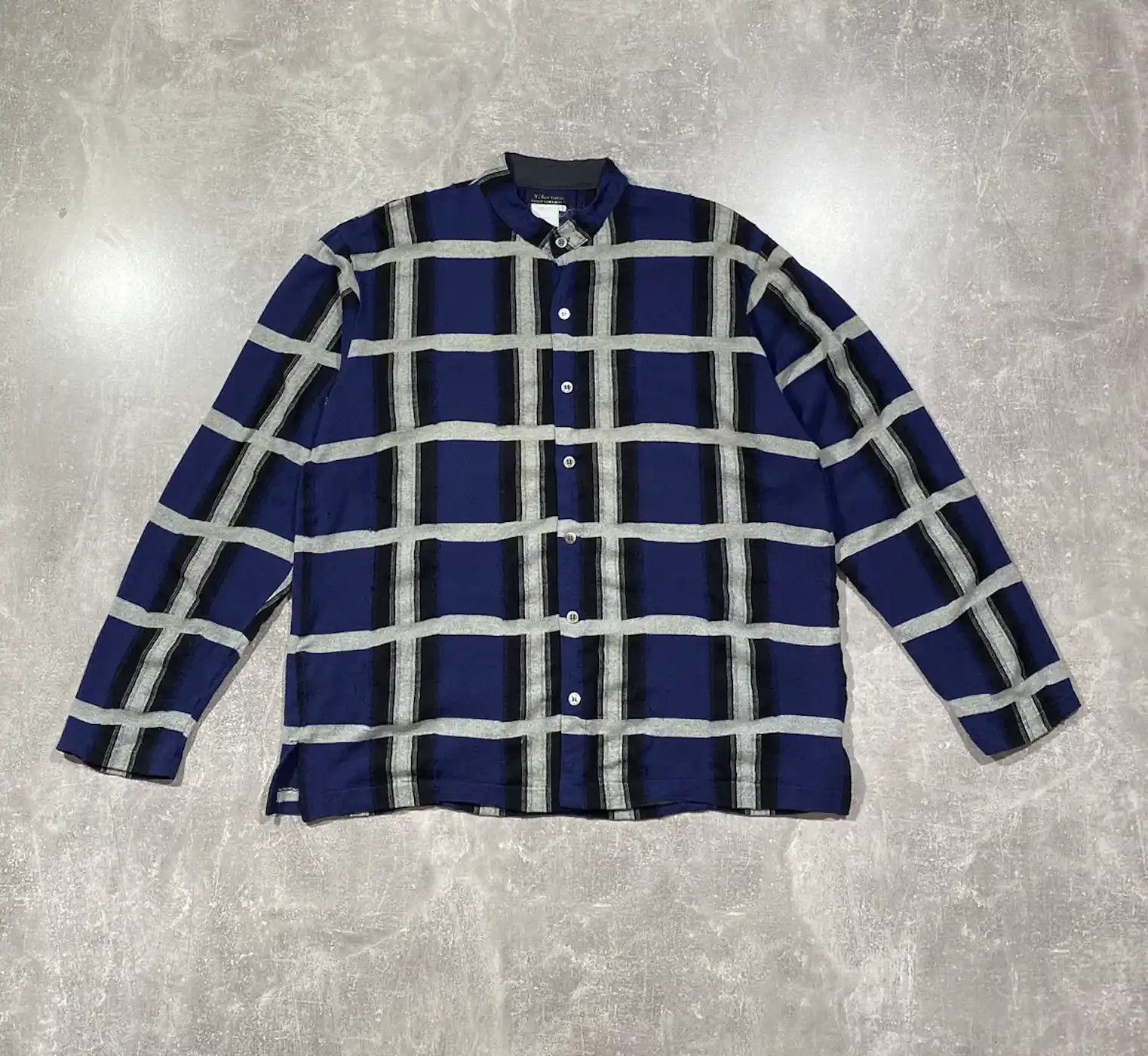 Pre-owned Avant Garde X Yohji Yamamoto Vintage 90's Yohji Yamamoto Check Wool Flannel In Blue Gray