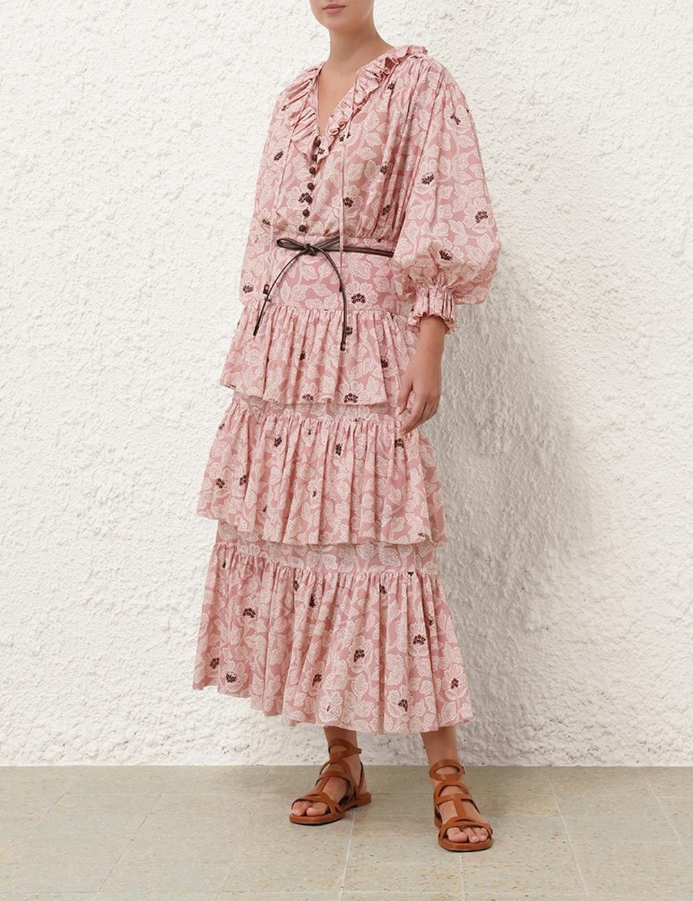 Zimmermann oc11z0525 Ottie Tiered Midi Skirt in Multicolor Size 26" / US 2 / IT 38 - 2 Thumbnail