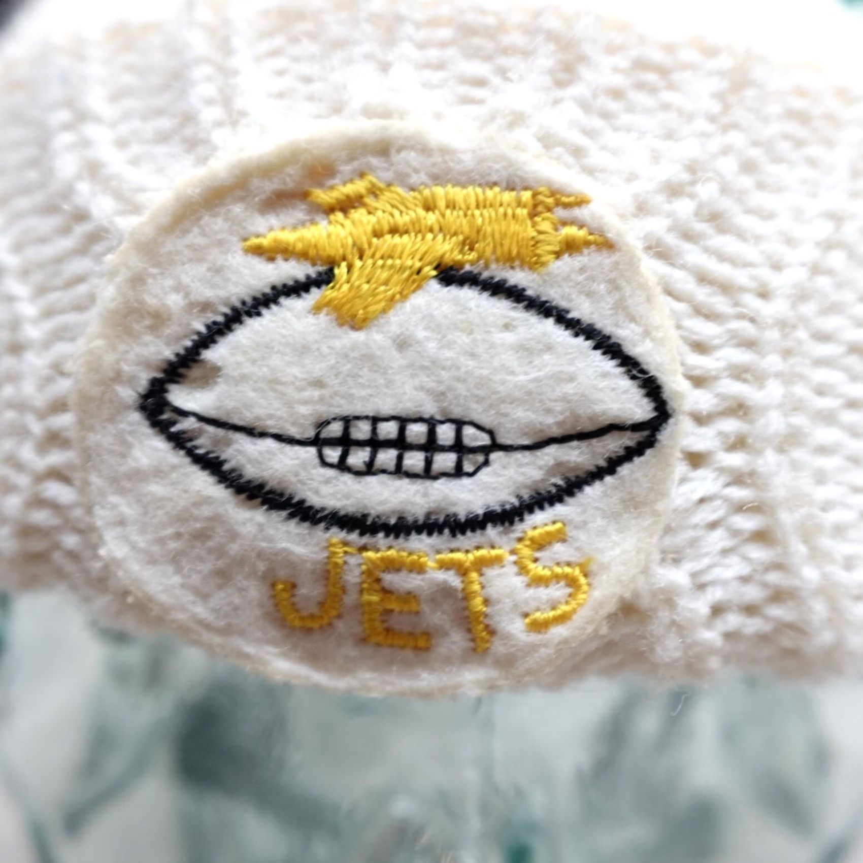 Vintage VINTAGE New York Jets White Green Hat Pom Pom Toboggan Felt Patch 70s Mens One Size White Beanie Acrylic Size ONE SIZE - 2 Thumbnail