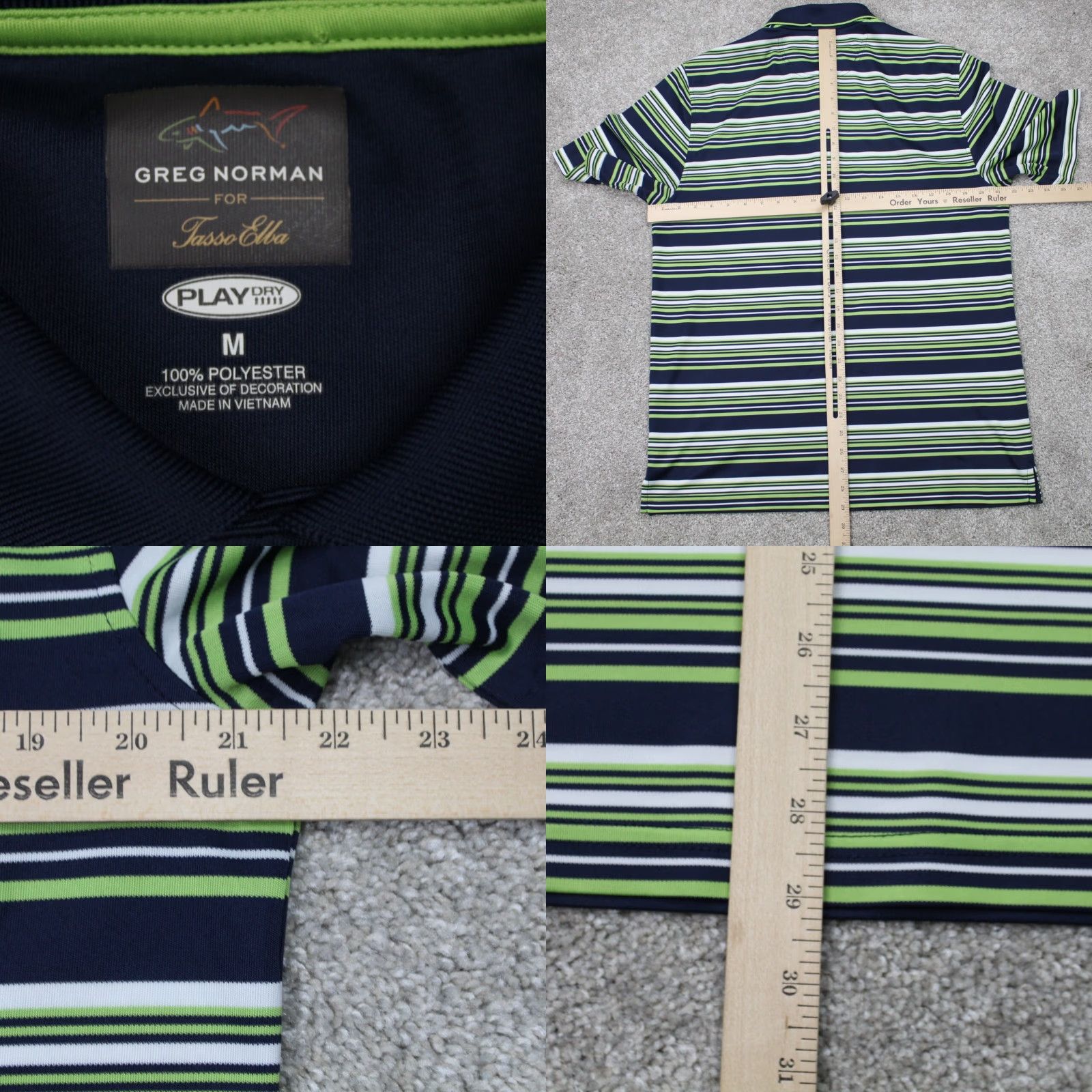 Tasso Elba Greg Norman for Tasso Elba Polo Shirt Mens Medium Green/Blue PlayDry S/S Pullover Size US M / EU 48-50 / 2 - 8 Thumbnail