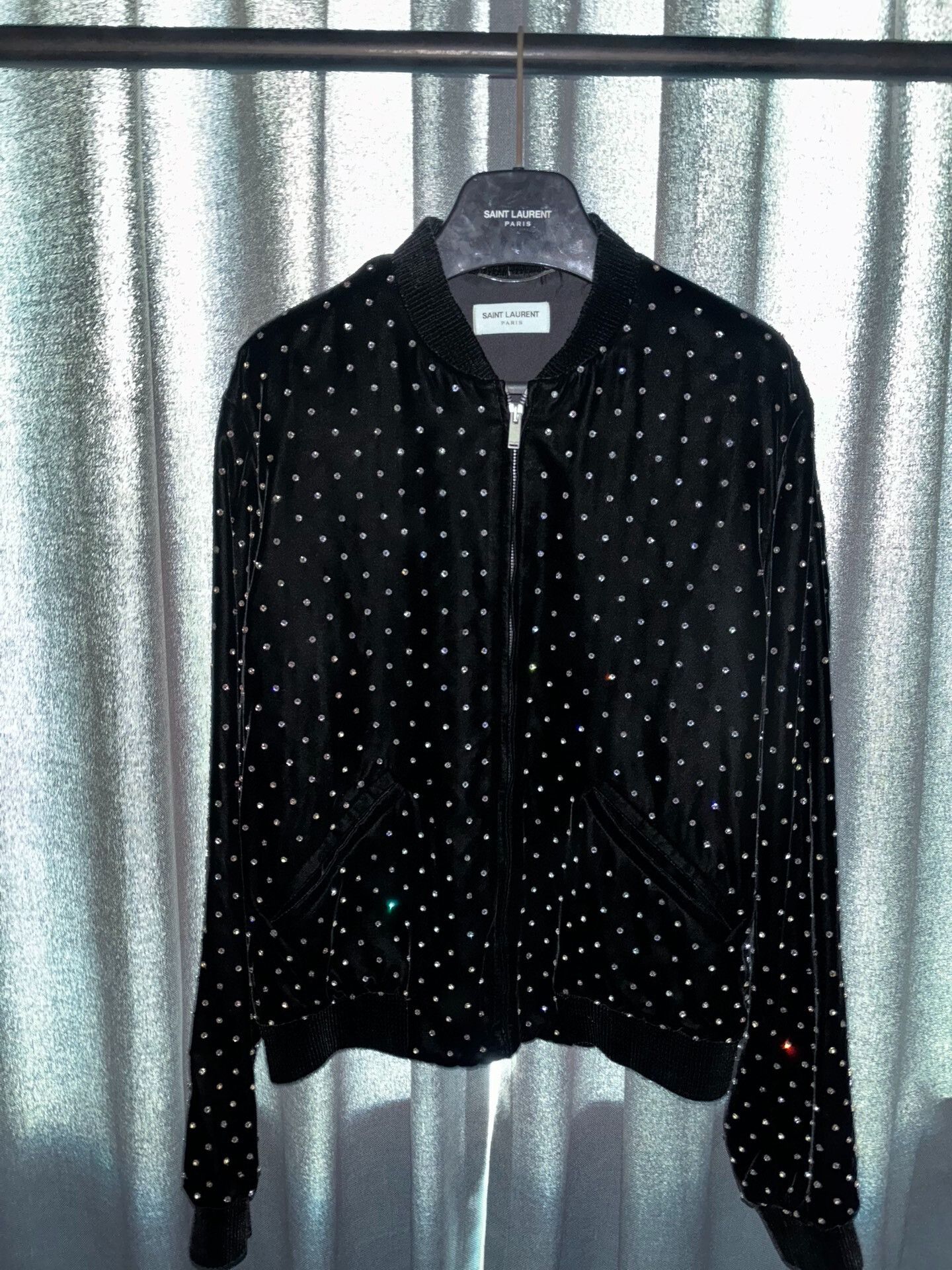 Saint Laurent Paris black velvet embellished bomber jacket Size US L / EU 52-54 / 3 - 1 Thumbnail