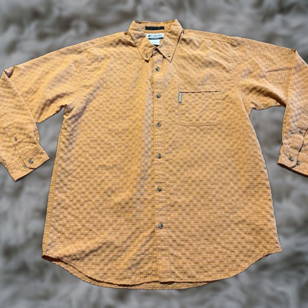 Vintage Columbia Mens Button-Down Shirt XL Orange Modal Poly Blend Long Sleeve Regular Fit Size US XL / EU 56 / 4 - 1 Thumbnail