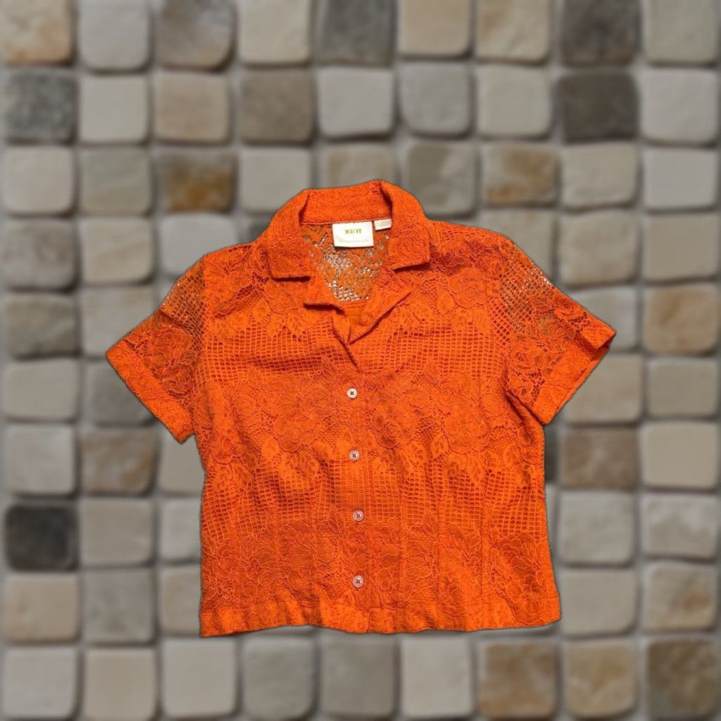 Vintage Maeve Cropped Lace Shirt Womens XS Orange Floral Camp Collar Shirt Size XS / US 0-2 / IT 36-38 - 1 Thumbnail