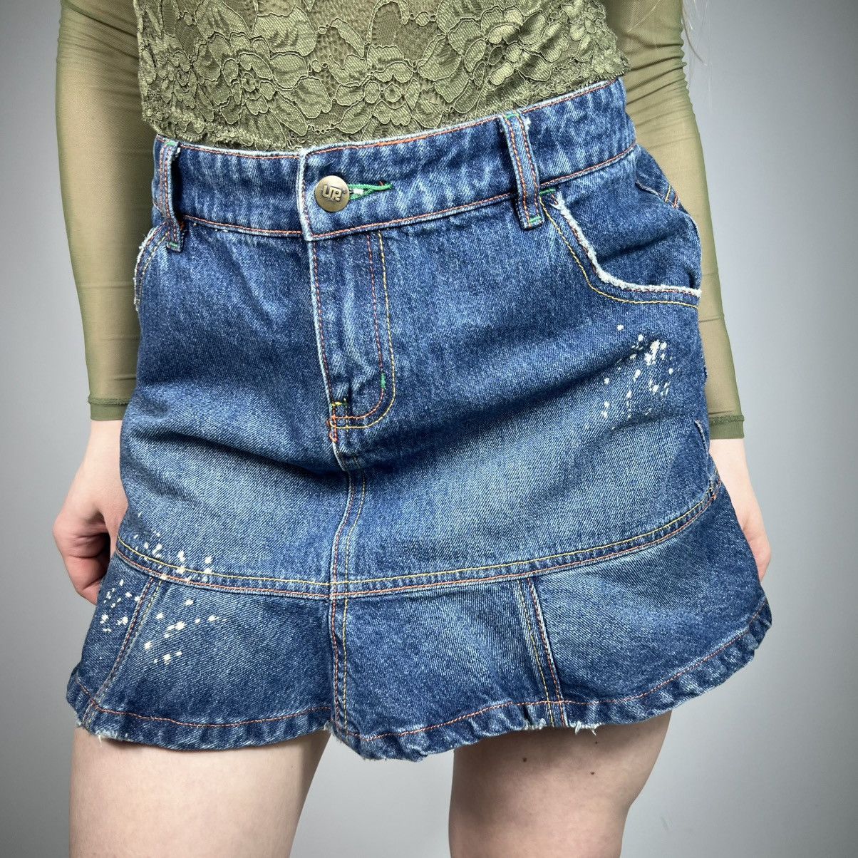 Japanese Brand Vintage Y2K Japanese Flared Denim Retro Mini Skirt 90s Size 28" / US 6 / IT 42 - 2 Thumbnail