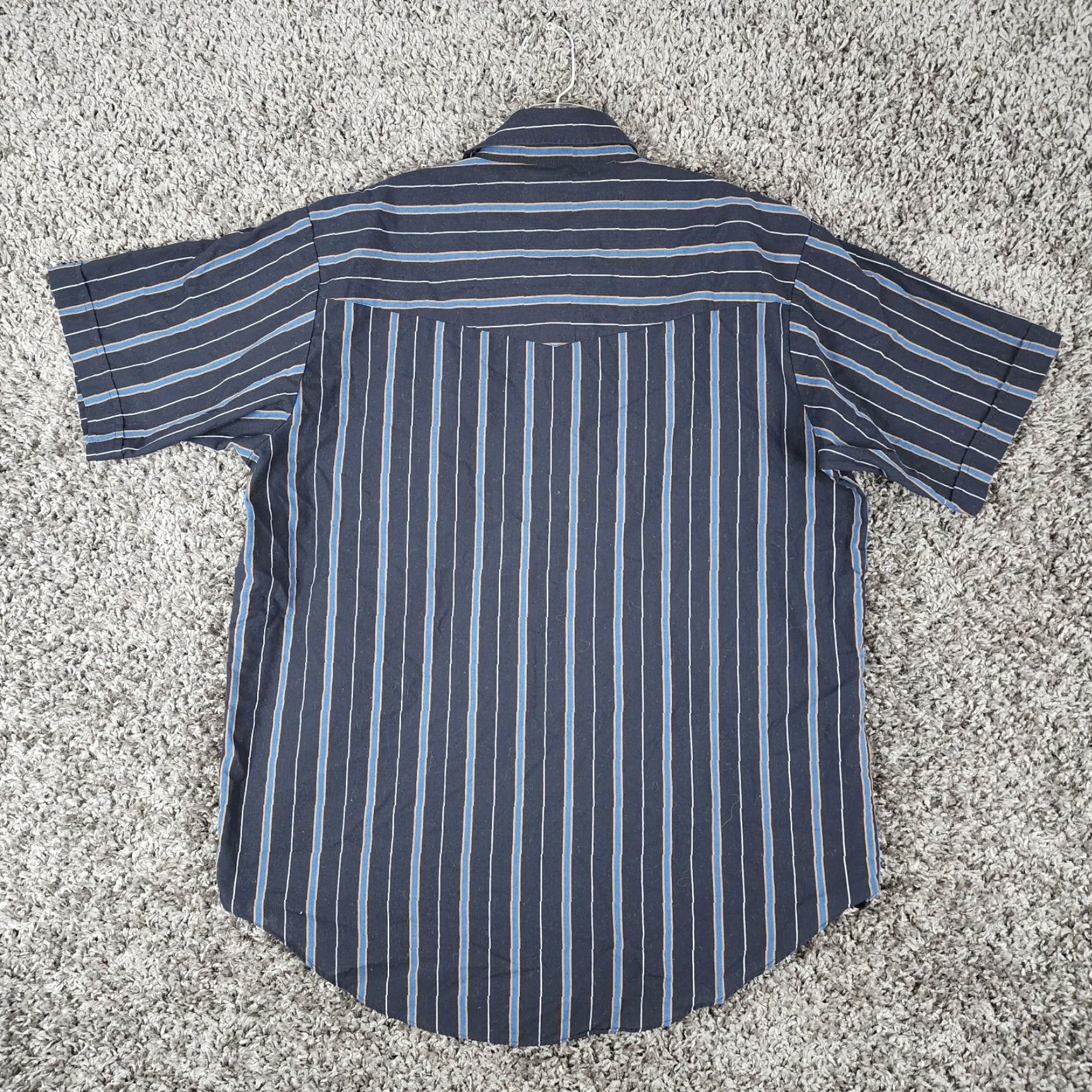 Vintage Plains Western Wear Shirt Mens Black Blue Striped Short Sleeve Button-Up Size L Western Pattern Snap Closure Blue 90s style? Size US 33 - 5 Thumbnail
