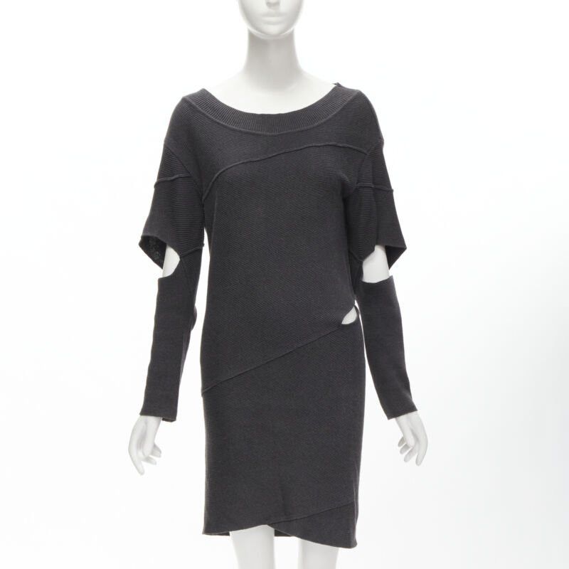 Issey Miyake rare ISSEY MIYAKE 1980's Vintage grey deconstructed bias cutout sweater dress M Size M / US 6-8 / IT 42-44 - 1 Thumbnail