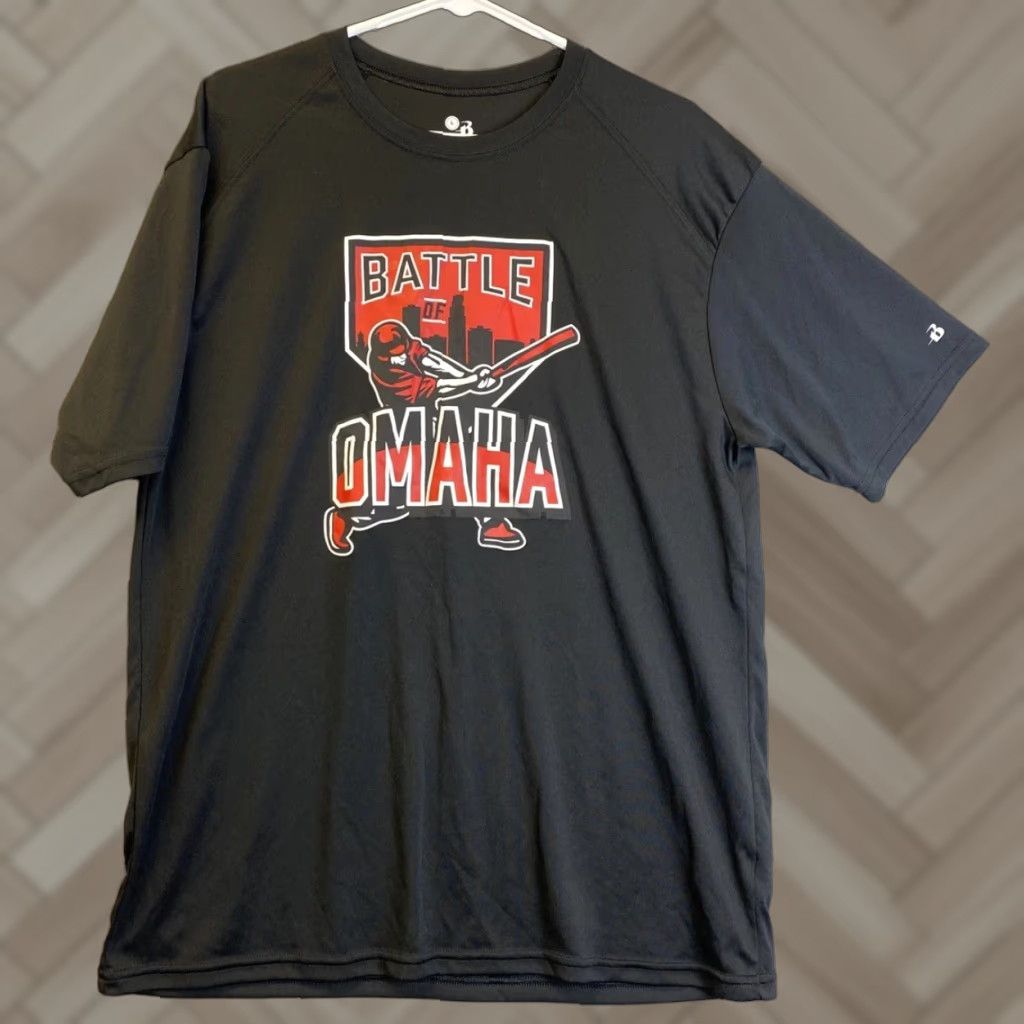 Vintage Badger Battle of Omaha Shirt Mens Large Baseball Black 51-62 T-Shirt Crew Neck Short Sleeve Polyester Knit Brand Regular Men College All Seasons Size US L / EU 52-54 / 3 - 1 Thumbnail