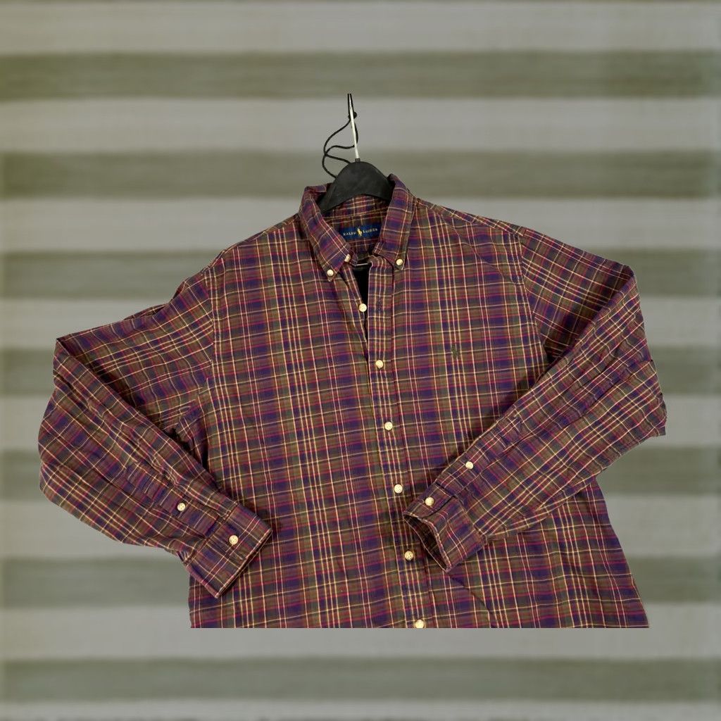 Ralph Lauren Ralph Lauren Button Down Shirt Mens XL Purple Green Plaid Long Sleeve Outdoor Shirt Size US XL / EU 56 / 4 - 1 Thumbnail