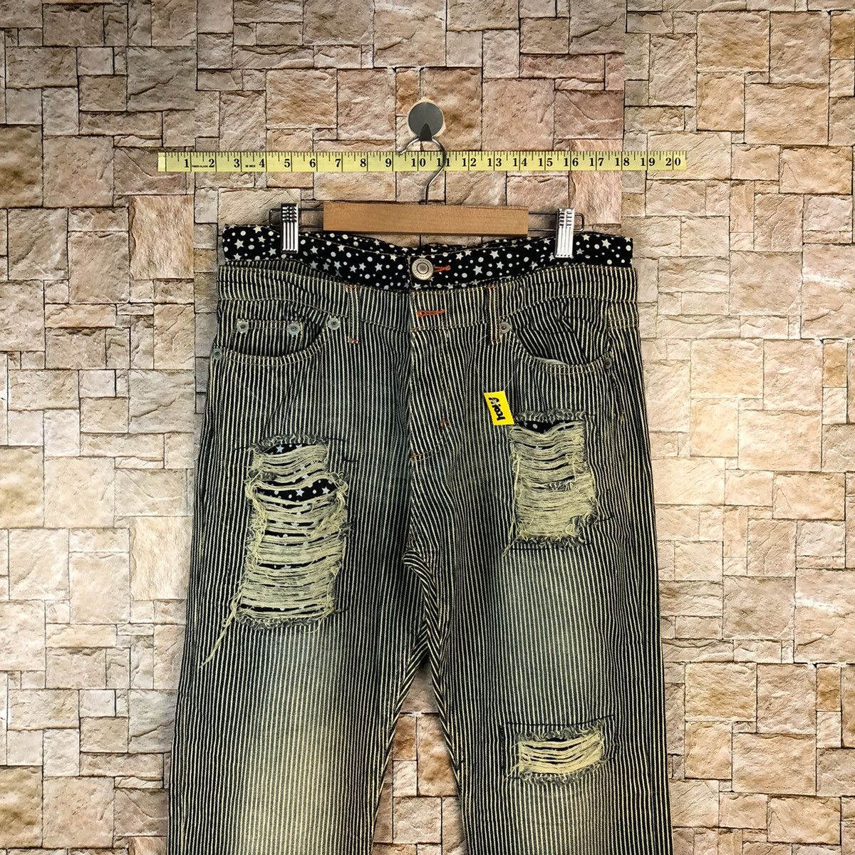Japanese Brand Japan double waist Stripe Distressed cargo Pants #A1021 Size US 29 - 4 Thumbnail