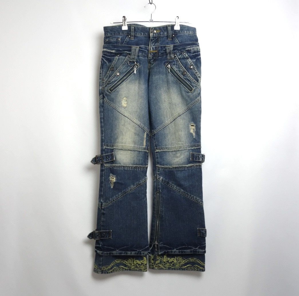 semanticdesign 2000’s Semantic Design Gimmick Belted Flared Denim Pants Size US 32 / EU 48 - 1 Thumbnail