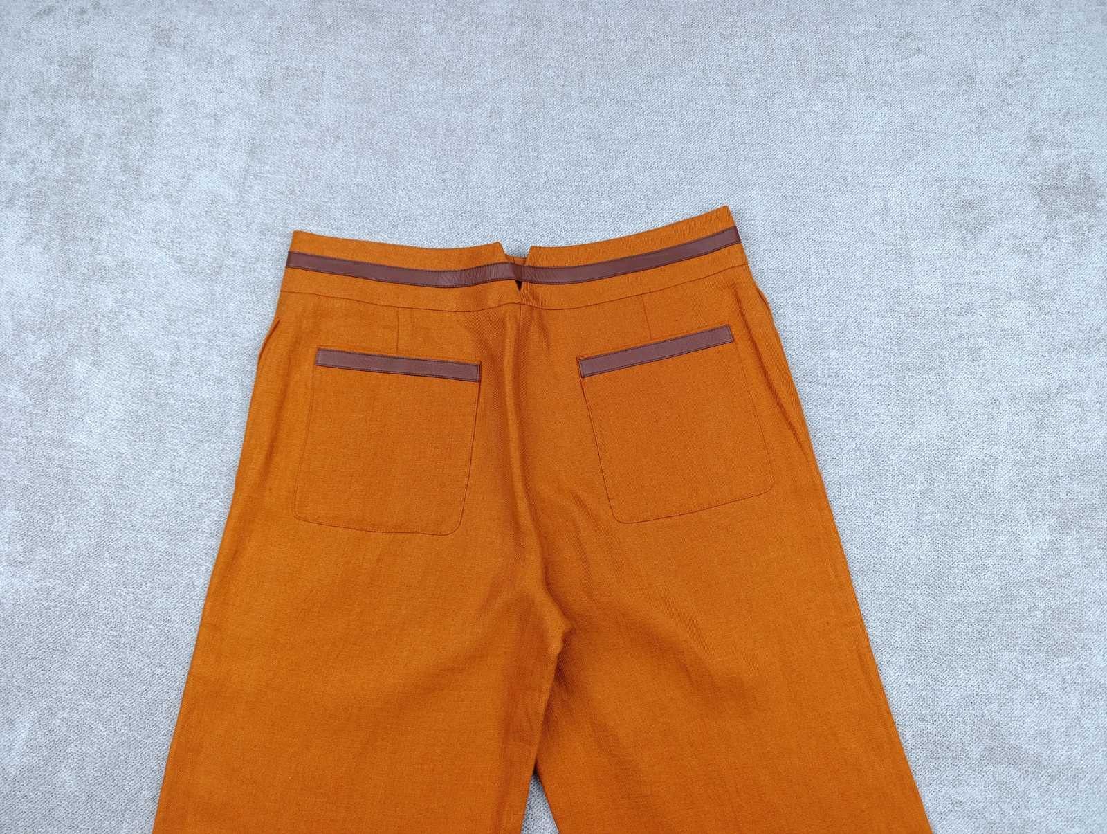 Loro Piana LORO PIANA CARSON LEATHER-TRIM LINEN PANTS IN ORANGE RUST Size 27" / US 4 / IT 40 - 17 Thumbnail