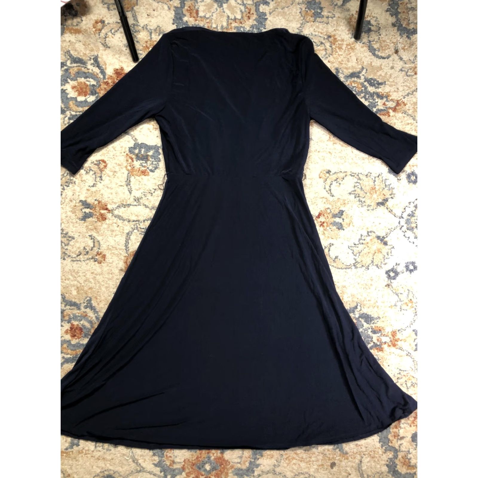 Ralph Lauren Lauren Ralph Lauren Dress Womens 12 Navy Blue Wrap Maxi Jersey V Neck 3/4 Sleeve Size XL / US 12-14 / IT 48-50 - 8 Thumbnail