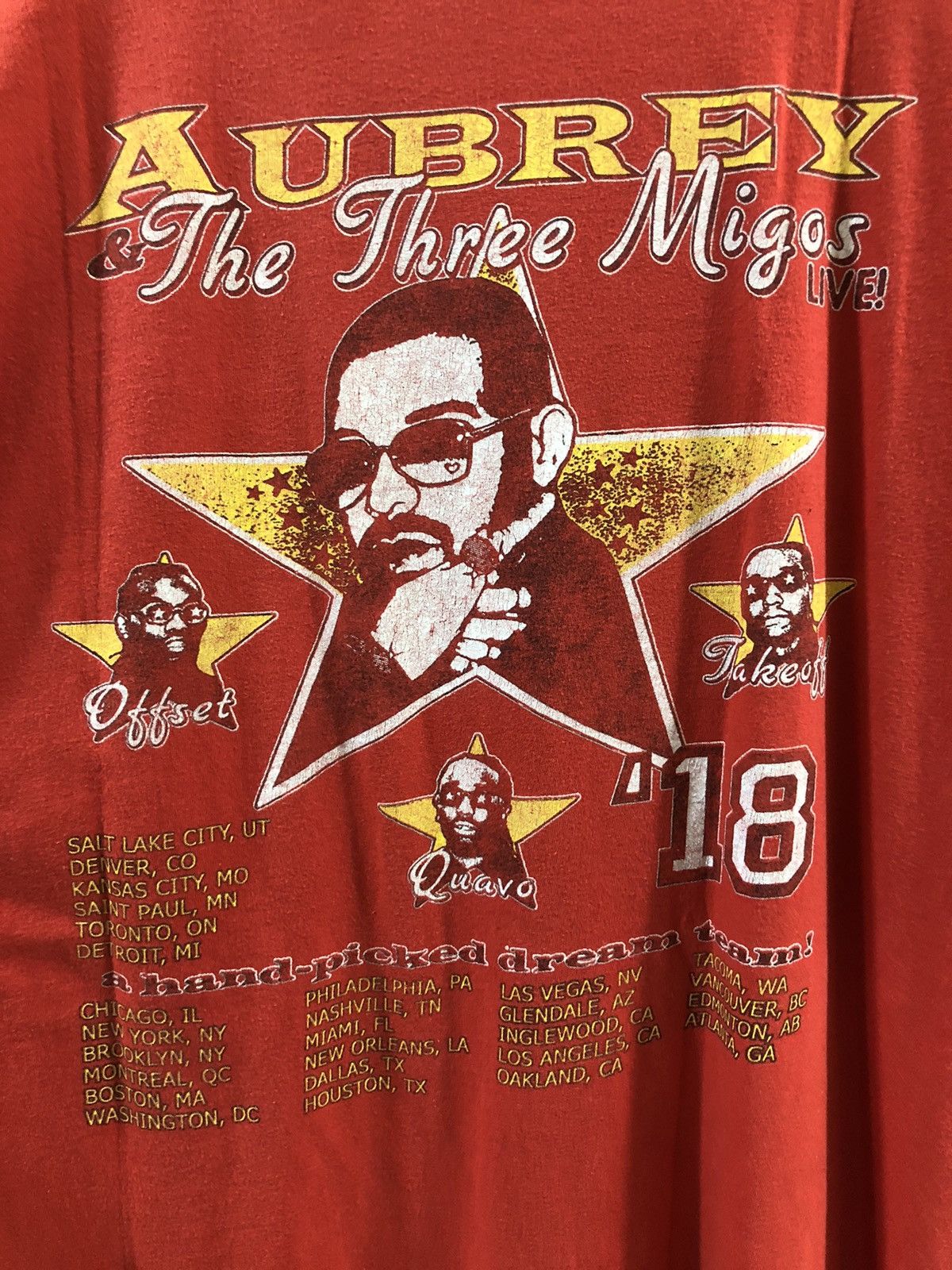 Band Tees × Rap Tees DRAKE & THE THREE MIGOS AUBREY TOUR 2018 TEE Size US L / EU 52-54 / 3 - 5 Thumbnail