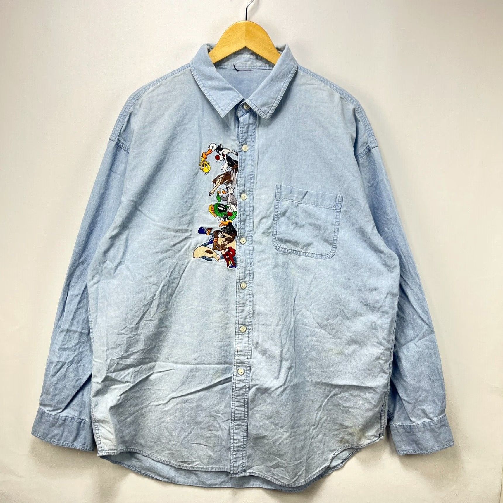 Vintage VINTAGE 90s Looney Tunes Button-Up Longsleeve Shirt 2XL Men Blue XXXL? Size US XXL / EU 58 / 5 - 2 Thumbnail