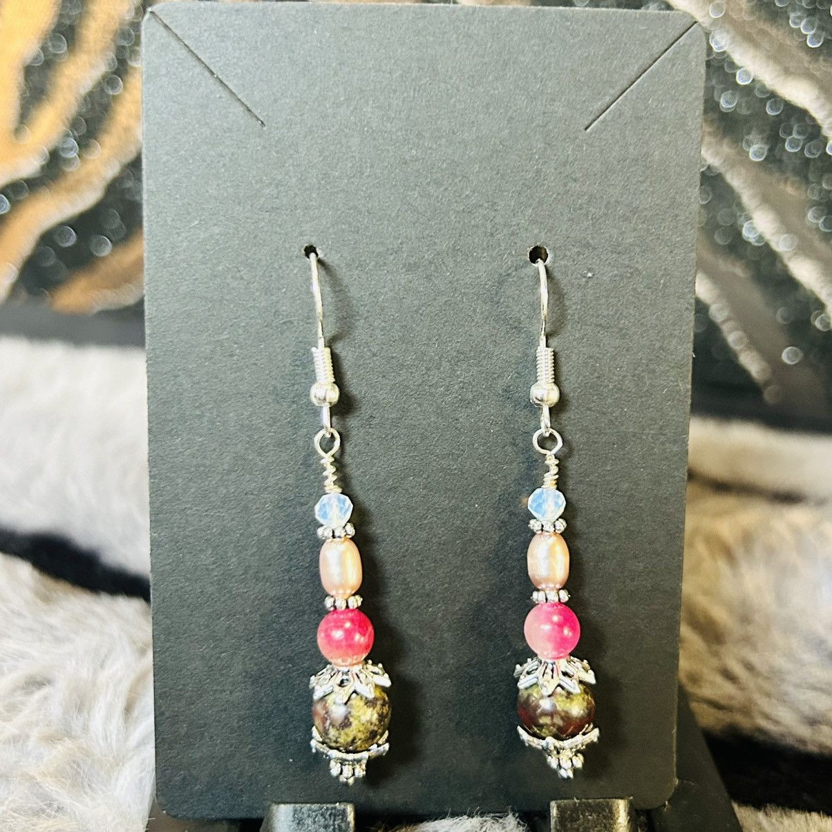 Handmade Handcrafted genuine blood stone elbaite pearl earrings Size ONE SIZE - 2 Thumbnail