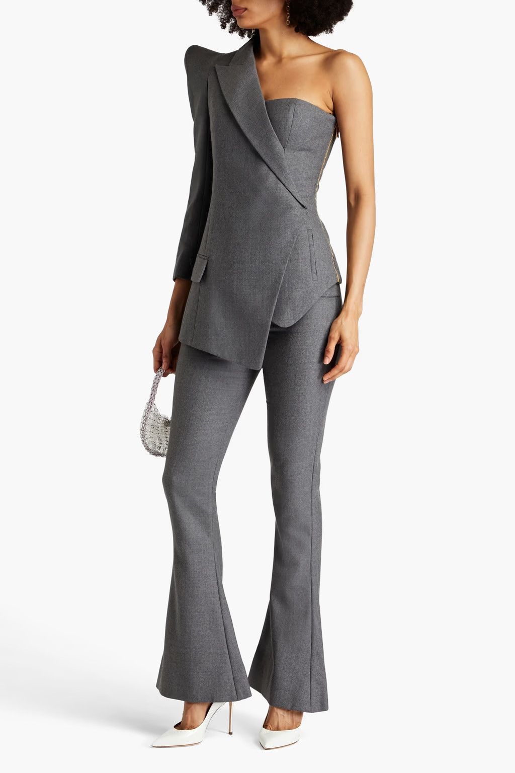 Balmain o1y0625 One-Shoulder Top in Gray Size XS / US 0-2 / IT 36-38 - 3 Thumbnail