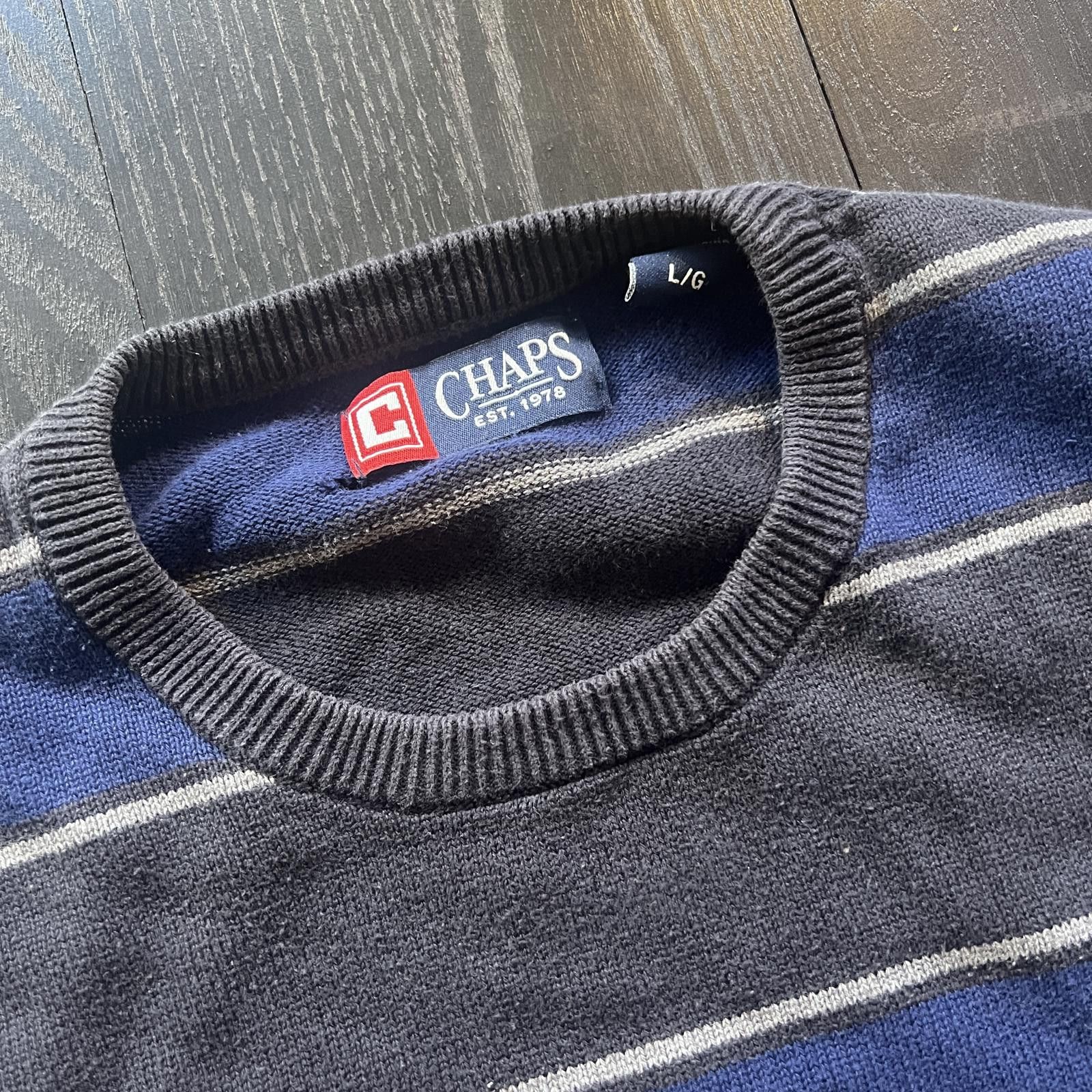 Chaps Vintage Polo RL Chaps Striped Sweater Navy Blue Size US L / EU 52-54 / 3 - 3 Thumbnail
