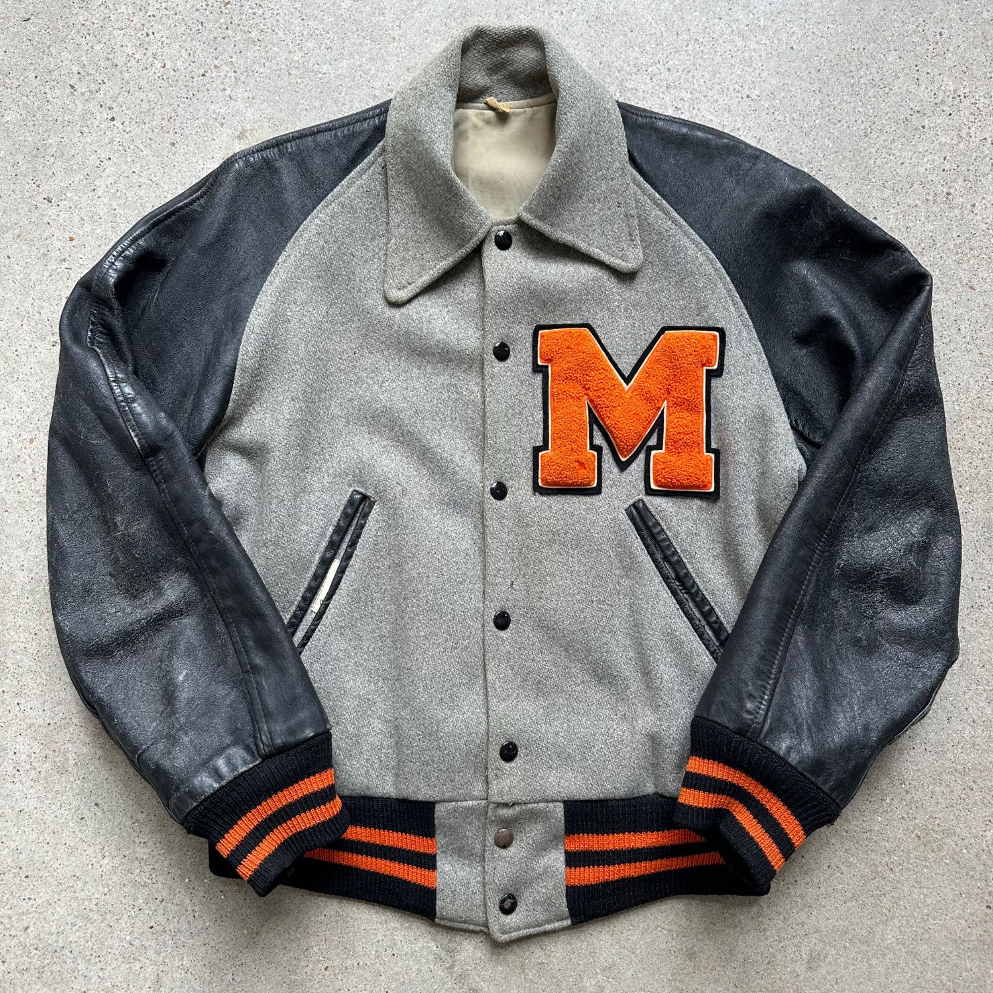 image of Spalding x Varsity Jacket Vintage 60S Varsity Jacket Orange/black Spaulding in Black Orange (Size M
