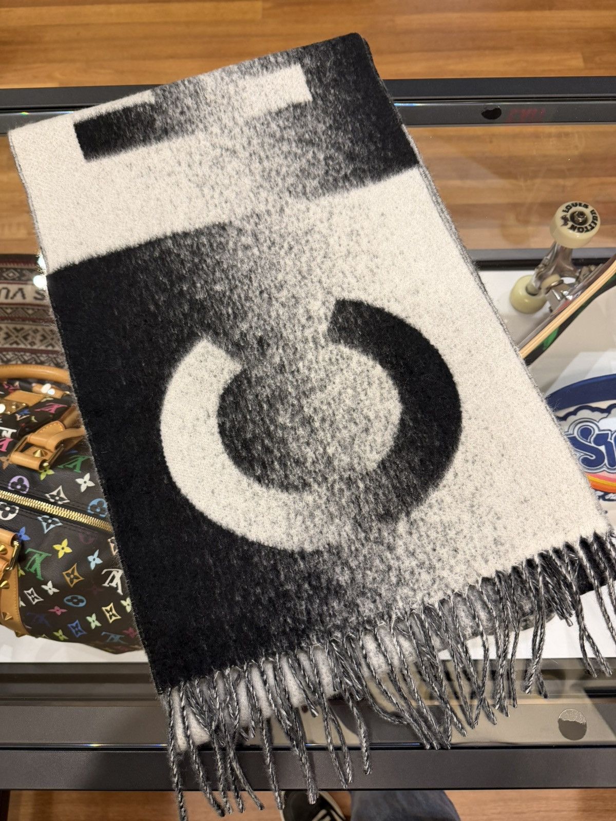 Chanel Chanel 100% Cashmere Spell Out Scarf - Black/White Size ONE SIZE - 2 Thumbnail