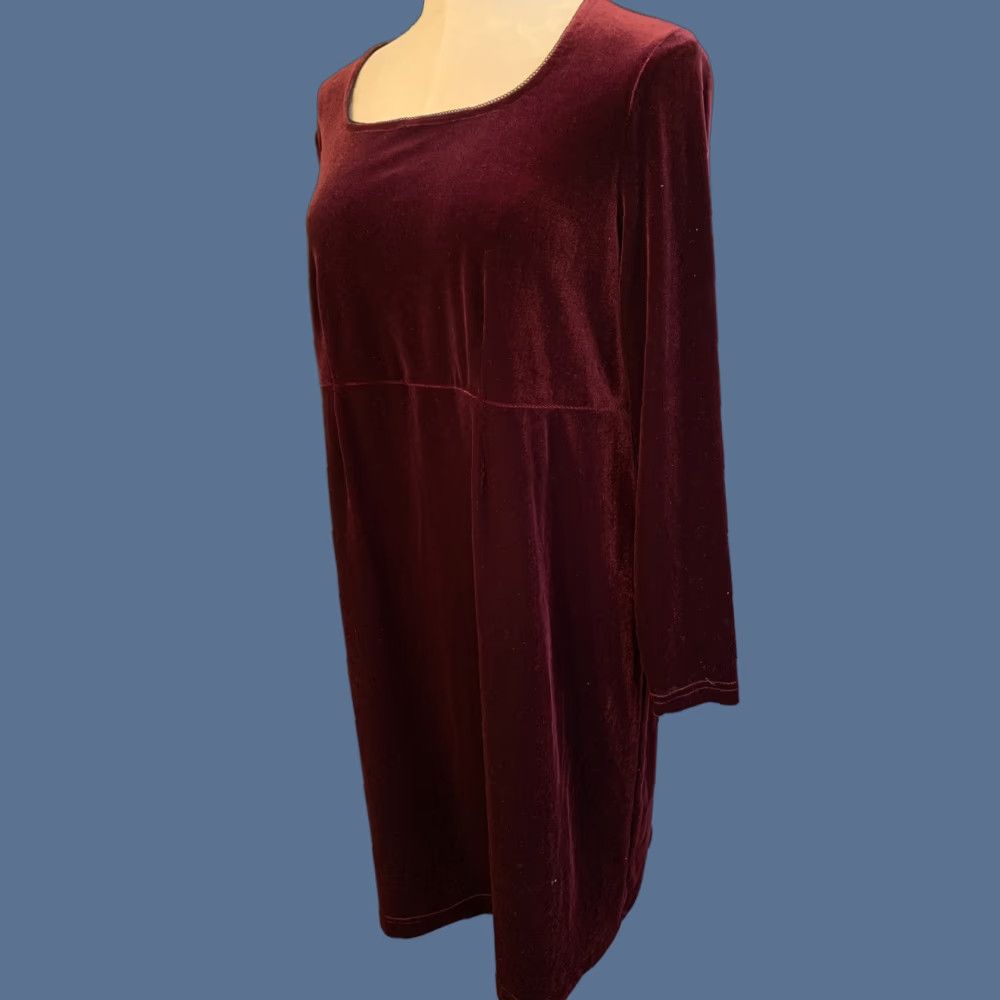 Vintage VINTAGE Large Motherhood Maternity Burgundy Velour Dress Empire Waist Scoop Neck Size L / US 10 / IT 46 - 1 Thumbnail