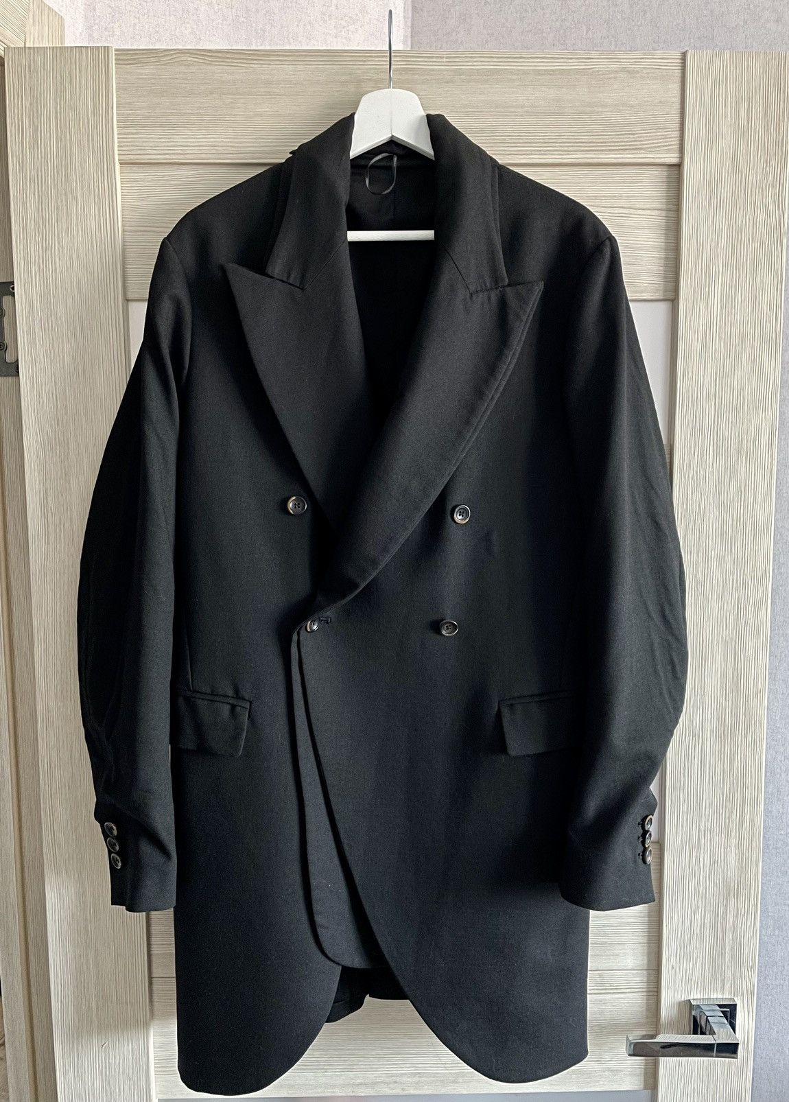 image of Masnada Black Double Breasted Anatomical Long Layered Coat, Men's (Size Medium)