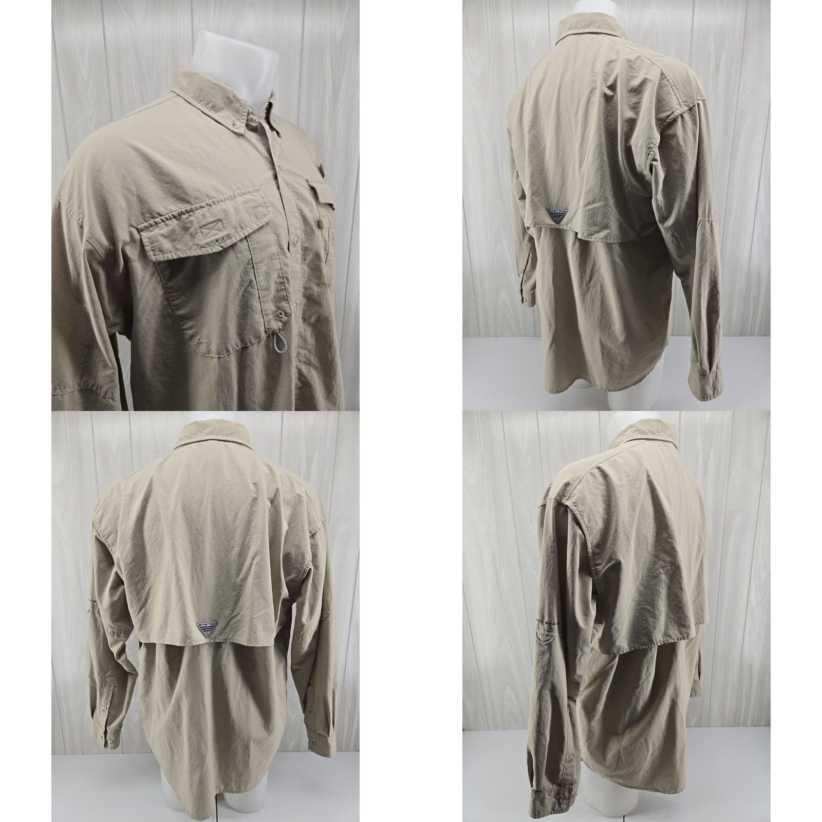 Vintage Columbia PFG Mens XL Long Sleeve Fishing Shirt Tan Khaki Omni-Shade Vented #1 Shirt Adults Regular Mens Bendable Breathable Pockets Size US XL / EU 56 / 4 - 8 Thumbnail