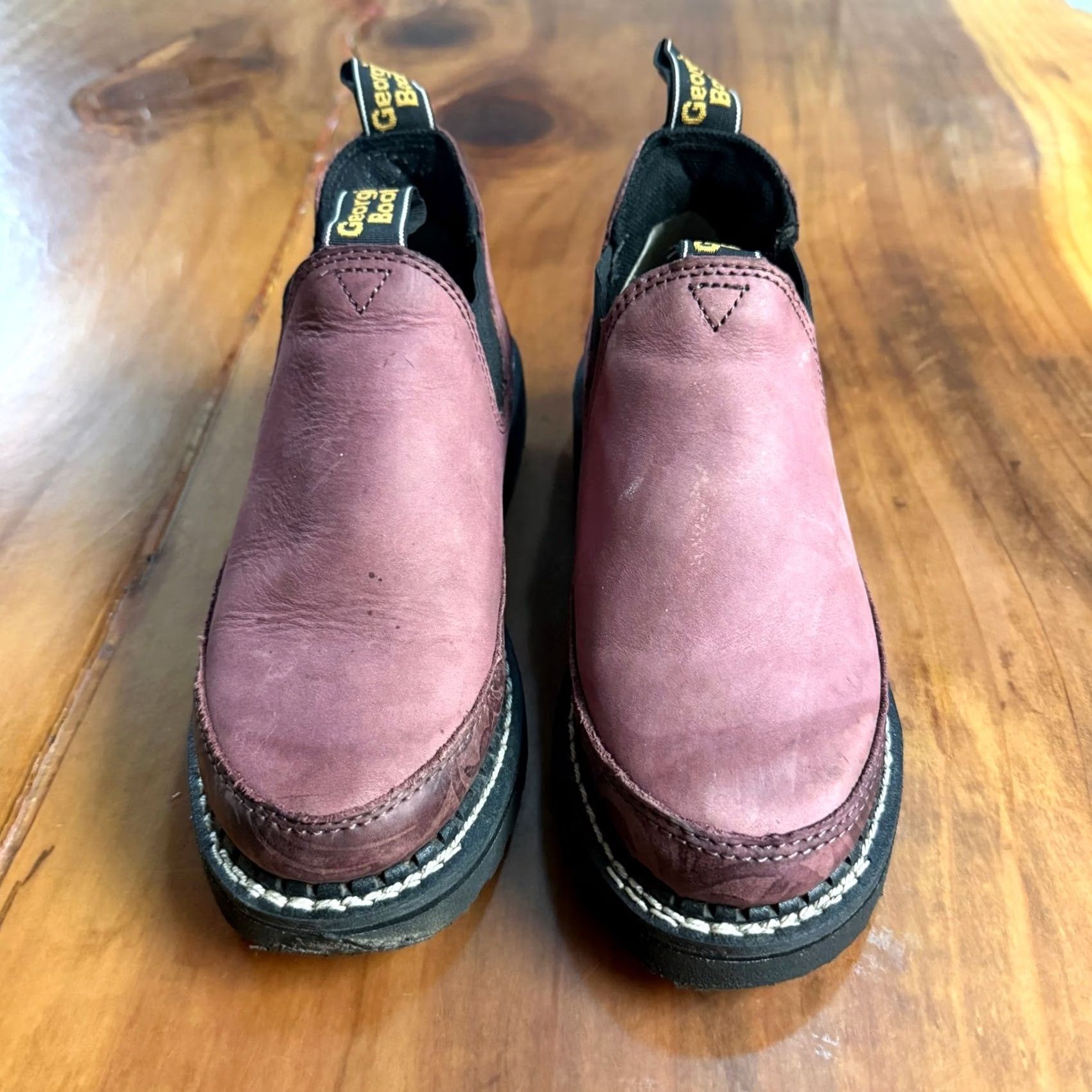 Vintage Georgia Boot Women's 3" Romeo Ankle Boots 7.5 Purple Leather Slip On Bootie B Round Toe Leather Outsole Suede Lining Winter Fall Spring Casual Shoes Size US 9 / IT 39 - 2 Thumbnail