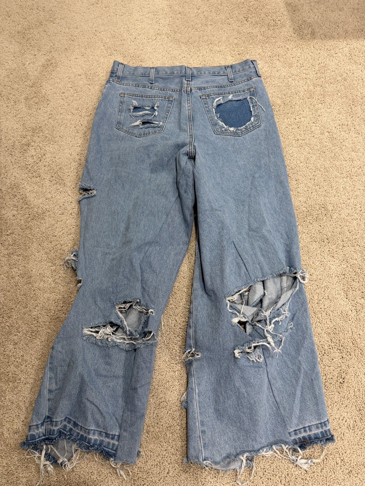 Other Light Blue Heavily Distressed Baggy Jeans Ripped Repaired Size US 36 / EU 52 - 4 Thumbnail