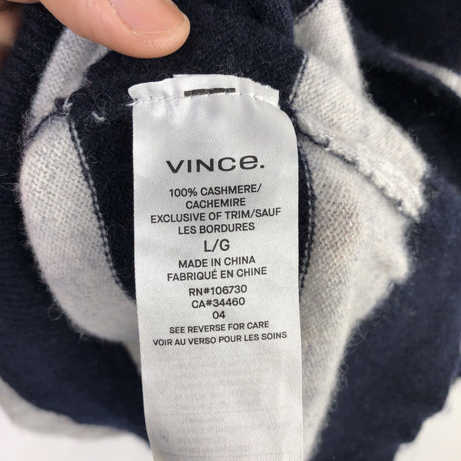 Vince VINCE Womens 100% Cashmere Sweater Sz L Black Gray Stripe Size L / US 10 / IT 46 - 7 Thumbnail