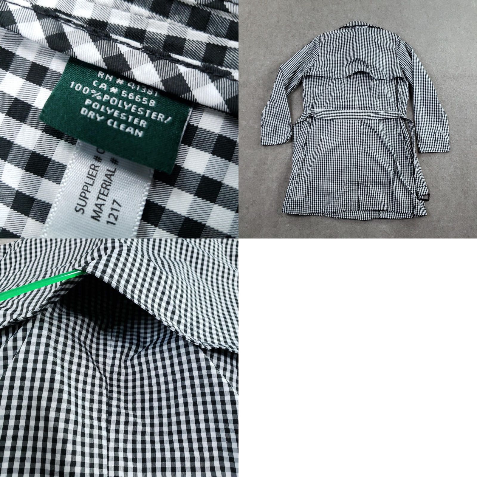 Ralph Lauren Lauren Ralph Lauren Coat Womens 12 Black Gingham Plaid Double Breasted Belted Trench Mid-Length Pockets Lined Button Buckle Check Pattern Size XL / US 12-14 / IT 48-50 - 9 Thumbnail