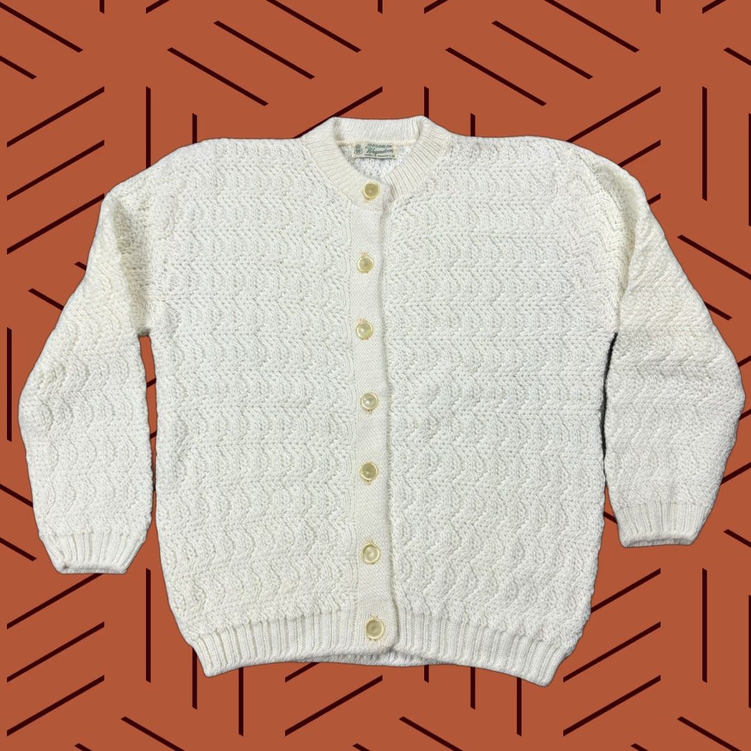 Vintage VINTAGE WAGADOON WHITE TEXTURED KNIT CARDIGAN Sweater Women's L 60s 70s Casual Size L / US 10 / IT 46 - 1 Thumbnail