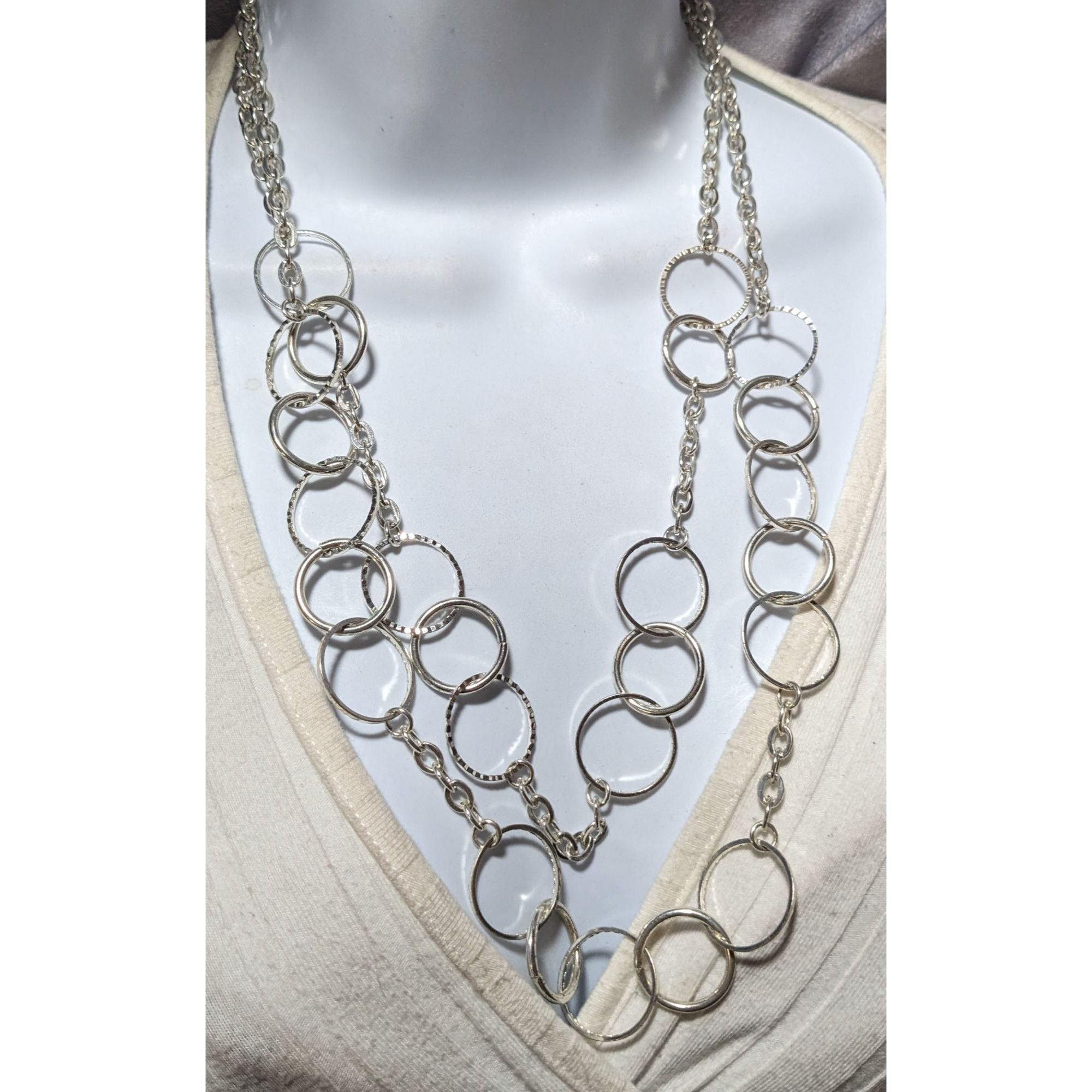 Other Multilayer Silver Ring Chain Link Necklace Size ONE SIZE - 6 Thumbnail