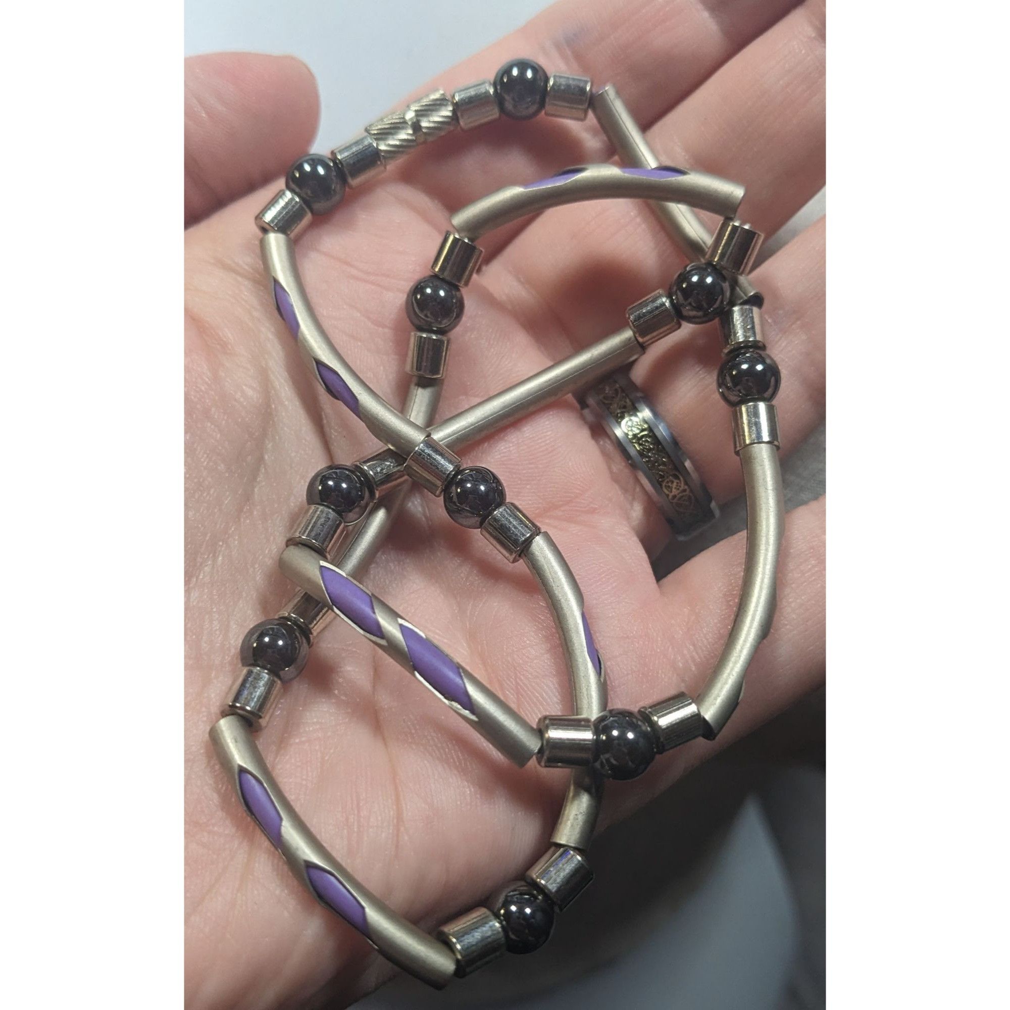 Other Vintage 90s Silver Tone Tube Beads With Purple Rubber Accent Size ONE SIZE - 4 Thumbnail