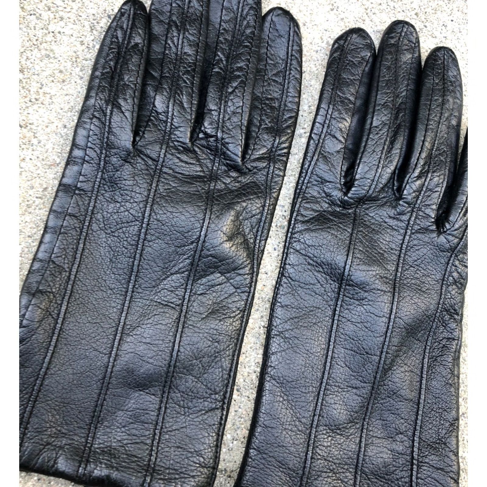 Lord & Taylor VTG LORD & TAYLOR 100% Genuine Leather Gloves Women's 7 Black Glove Leather Size ONE SIZE - 3 Thumbnail