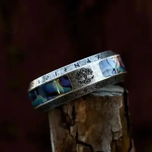 Vintage Tree Of Life Stainless Steel Abalone Shell Rings Size ONE SIZE - 2 Thumbnail