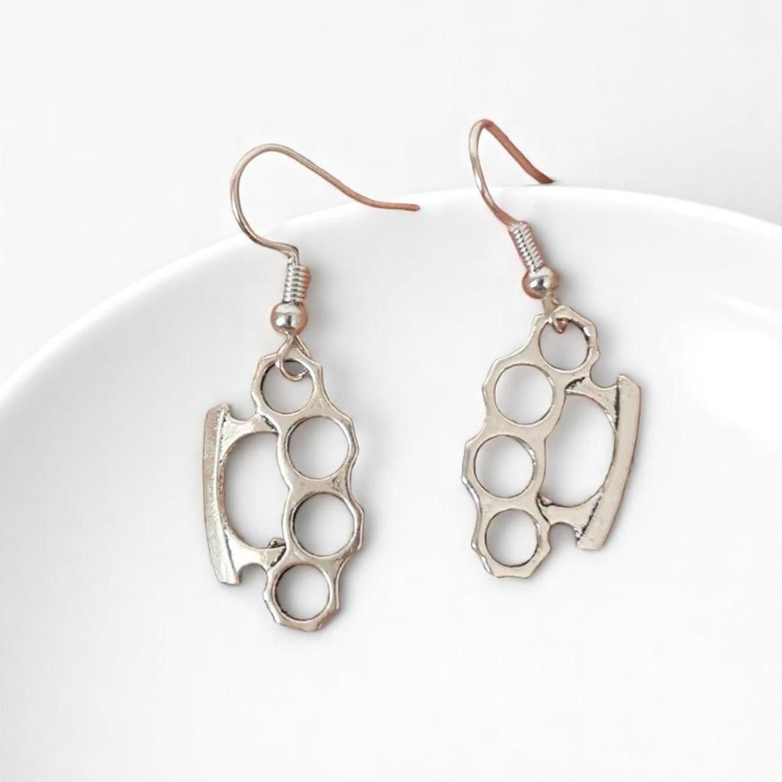 Other Silver Brass Knuckle Earrings 🖤 Size ONE SIZE - 2 Thumbnail