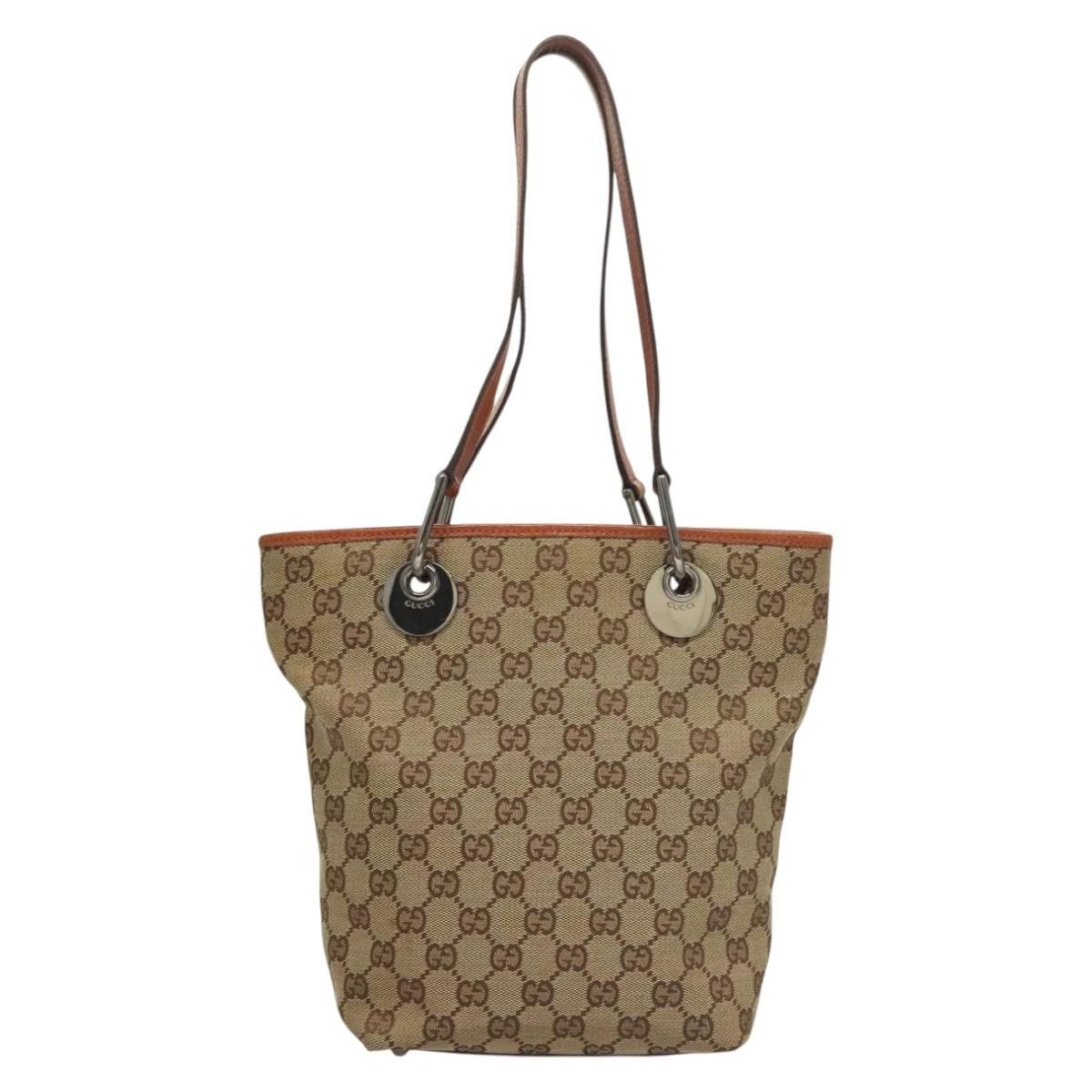 Gucci GUCCI GG Canvas Tote Bag Beige Silver Size ONE SIZE - 3 Thumbnail
