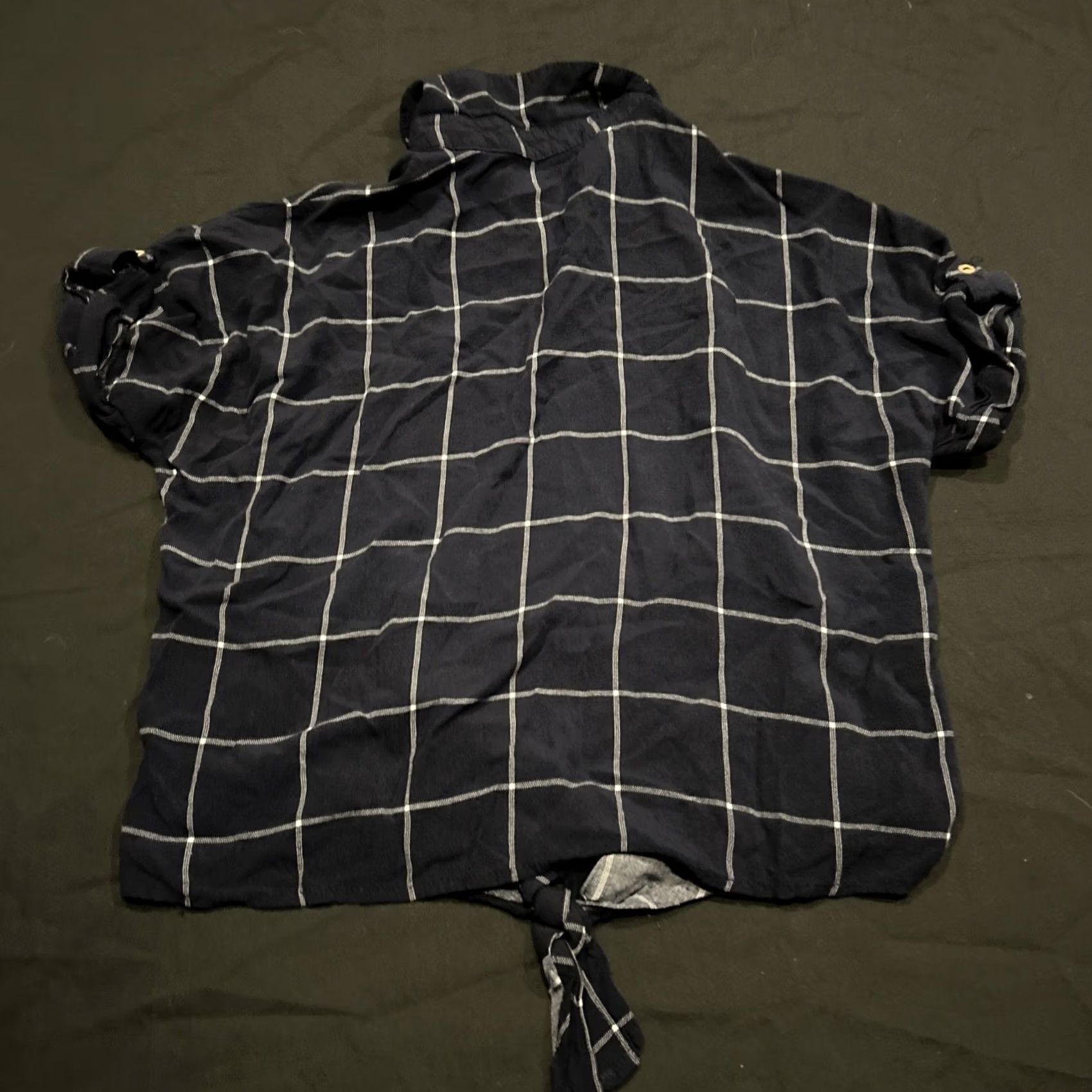 Vintage Love Notes Button-Up Shirt Womens Sz M Short Sleeve Navy Blue Check Casual Workwear Size M / US 6-8 / IT 42-44 - 3 Thumbnail