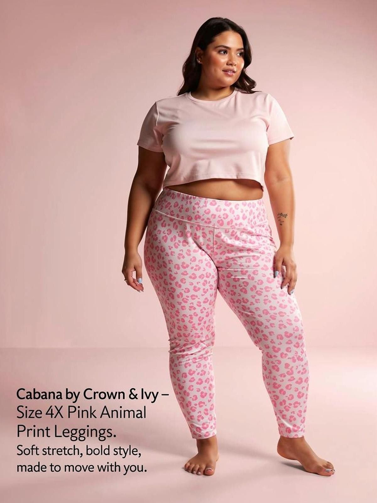 Other Cabana by Crown & Ivy Pink Animal Print Leggings Size 4X Size 42" / US 20 - 1 Thumbnail