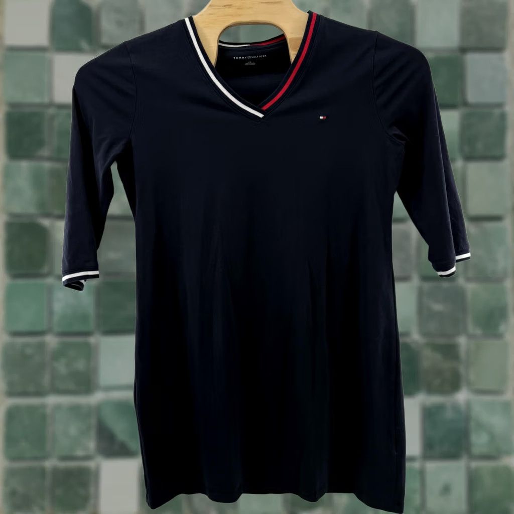 Tommy Hilfiger Tommy Hilfiger Dress Womens Large Navy Blue V Neck 3/4 Sleeve Stretch Classic Size L / US 10 / IT 46 - 1 Thumbnail