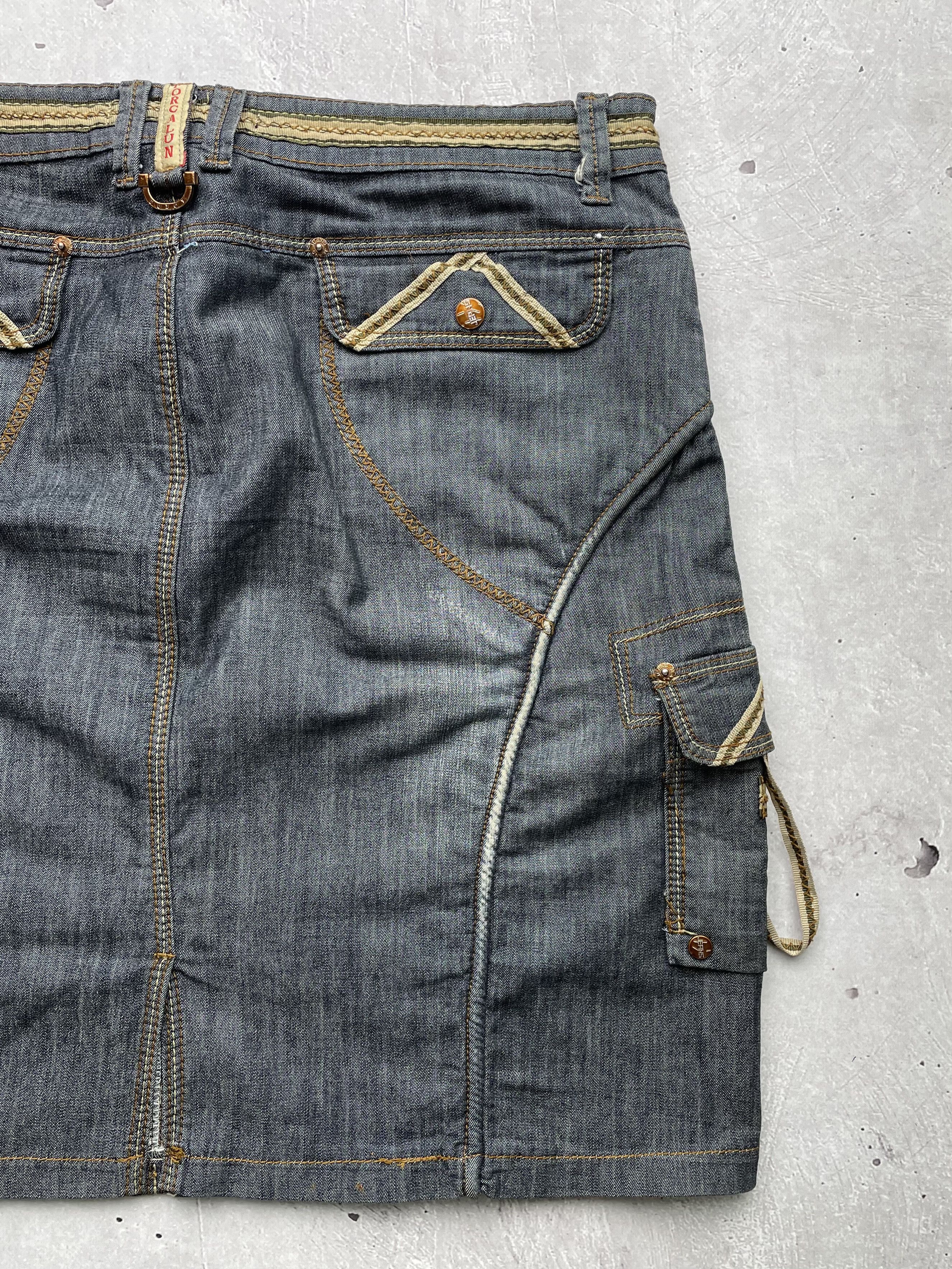 Vintage Cargo Bondage Denim Mini Skirt