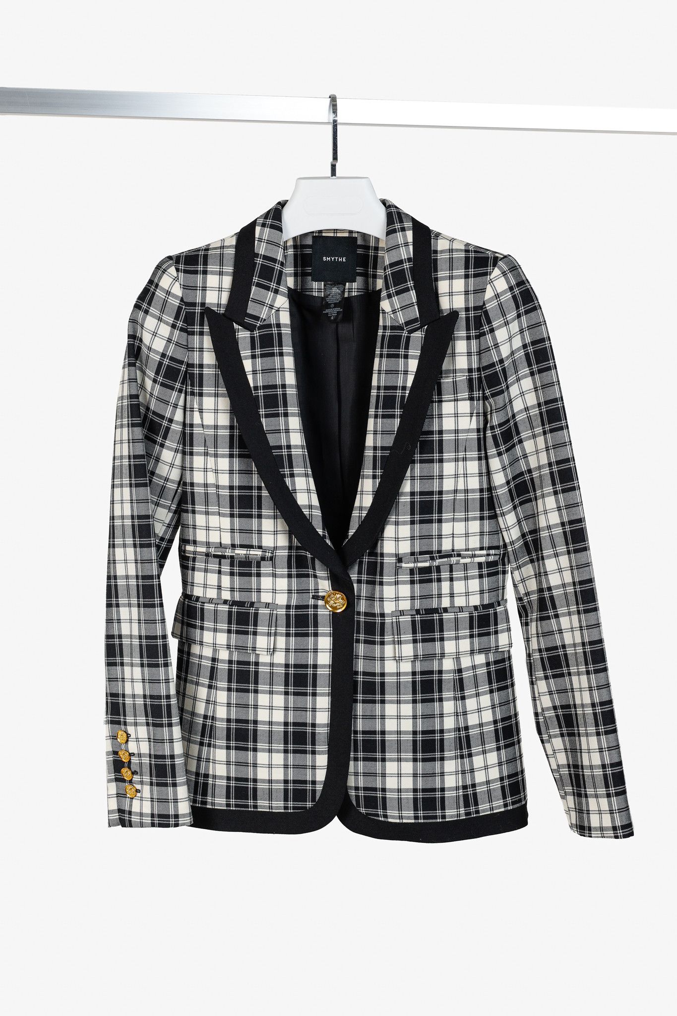 SMYTHE Smythe PS/20 Plaid Wool Taped Peak-Lapel Blazer Size S / US 4 / IT 40 - 1 Thumbnail