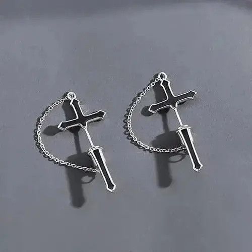 Other Men's cross earrings with chain Size ONE SIZE - 4 Thumbnail