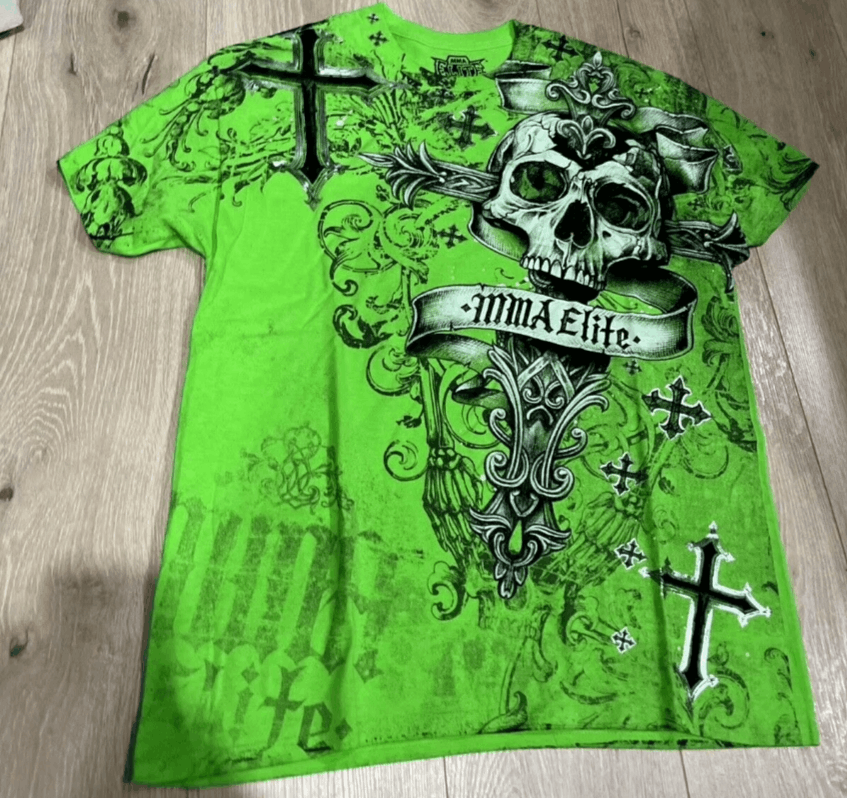Japanese Brand 1 Cross Skull Print Green Y2K T Shirt Size US XL / EU 56 / 4 - 4 Thumbnail
