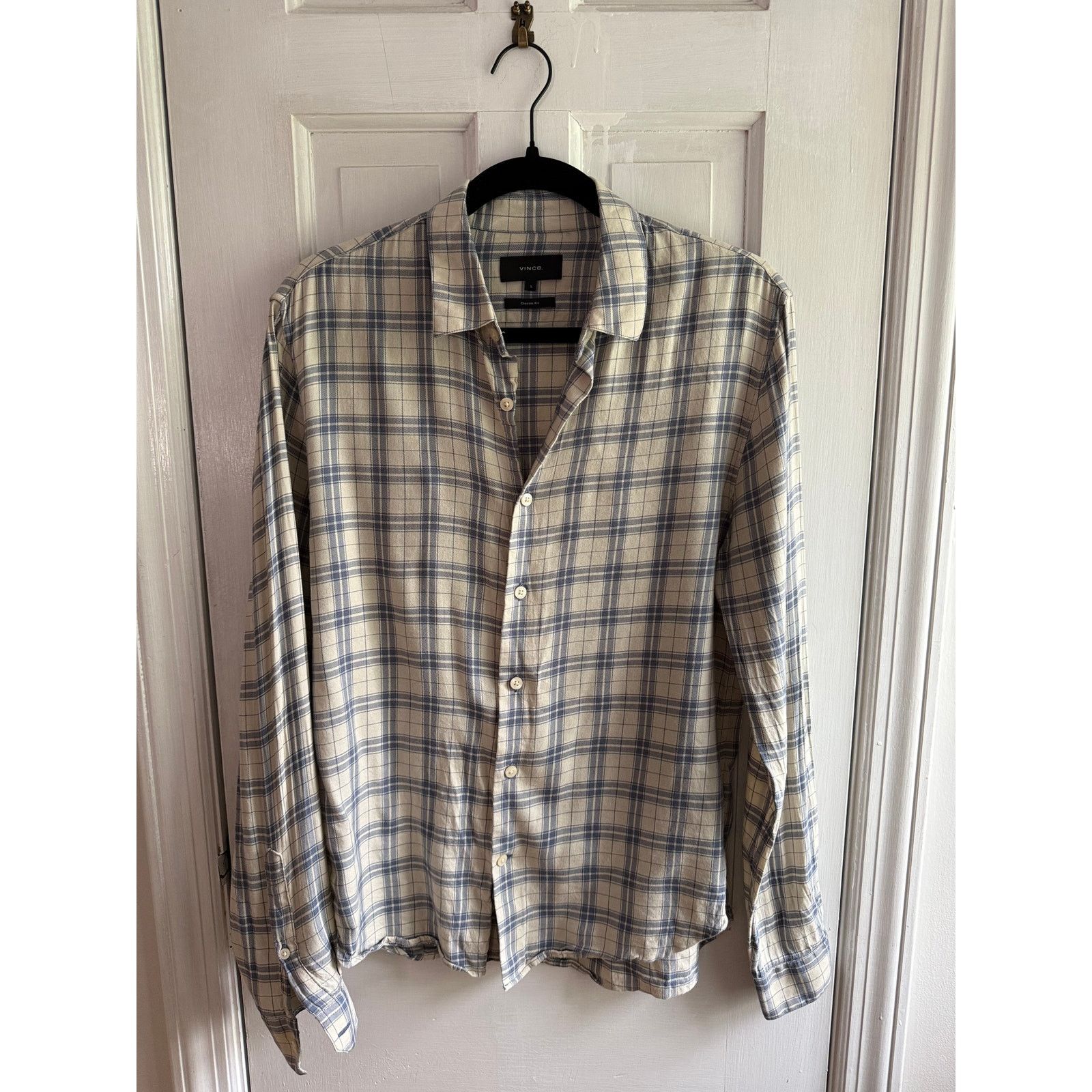 Vince Vince Men’s Button Down Shirt Small Blue Beige Plaid Size US S / EU 44-46 / 1 - 1 Thumbnail